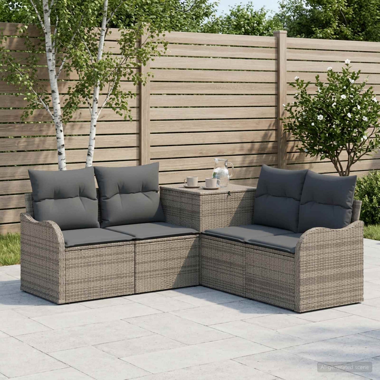 Sofa Set 5 stk. Grau und Dunkelgrau Polyrattan und Stahl