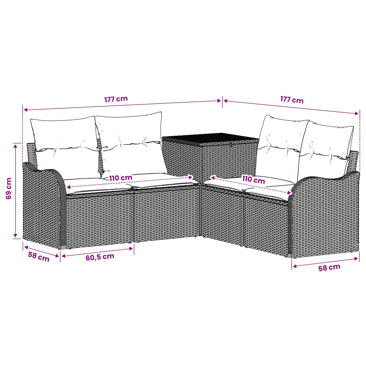 Sofa Set 5 stk. Beige und Cremeweiß Polyrattan und Stahl