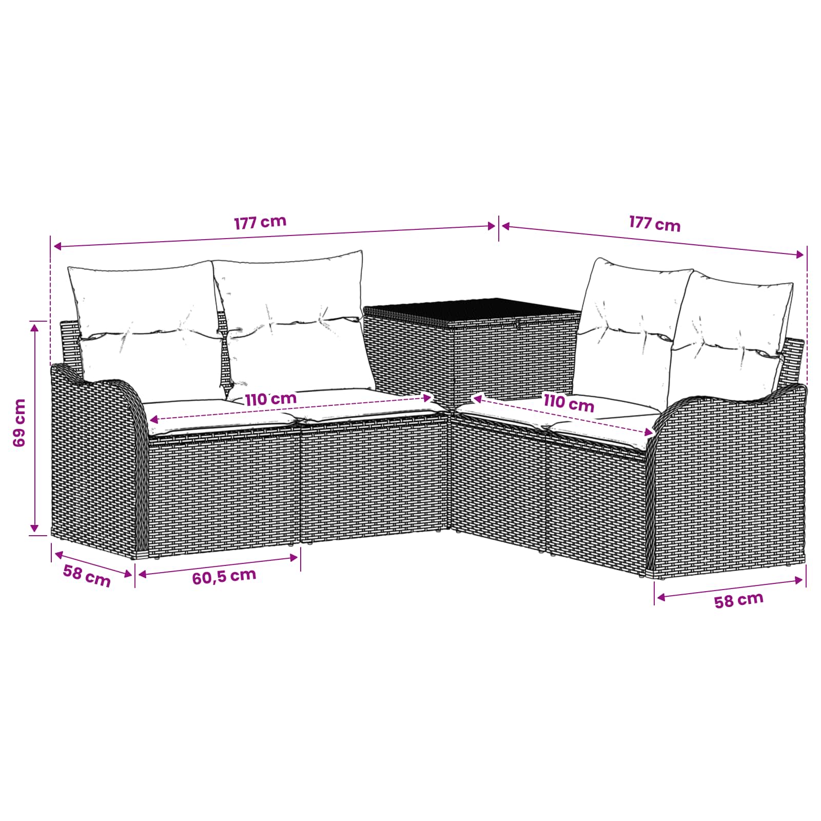 Sofa Set 5 stk. Beige und Cremeweiß Polyrattan und Stahl