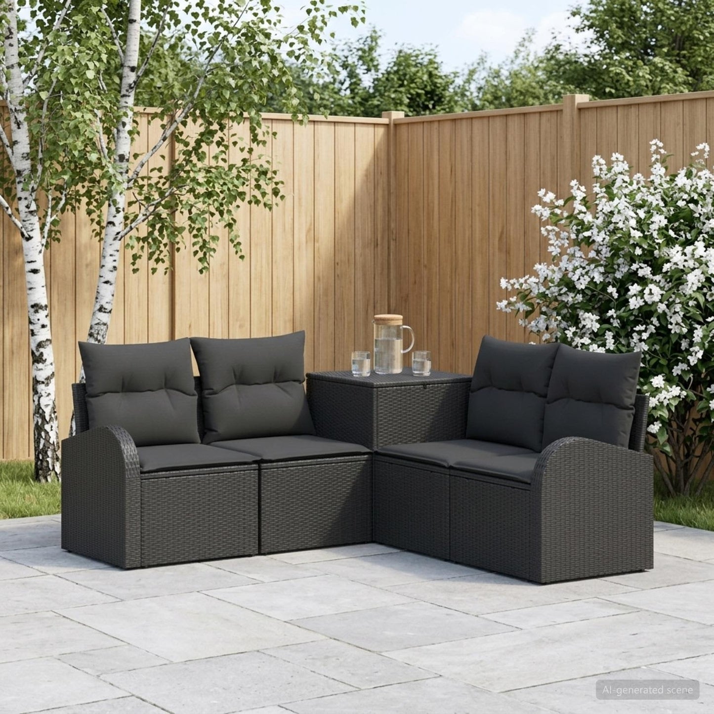 Sofa Set 5 stk. Schwarz Polyrattan und Stahl