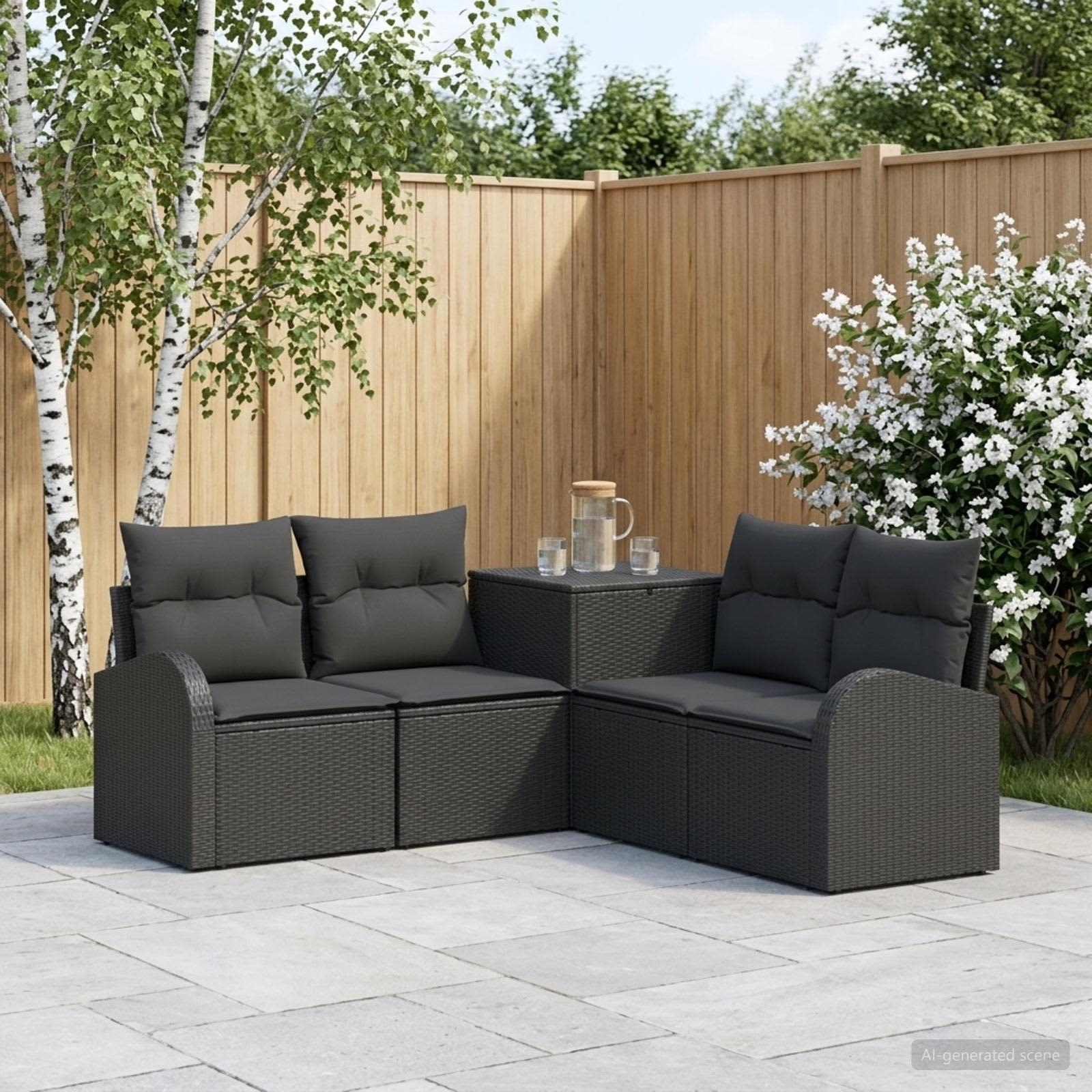 Sofa Set 5 stk. Schwarz Polyrattan und Stahl