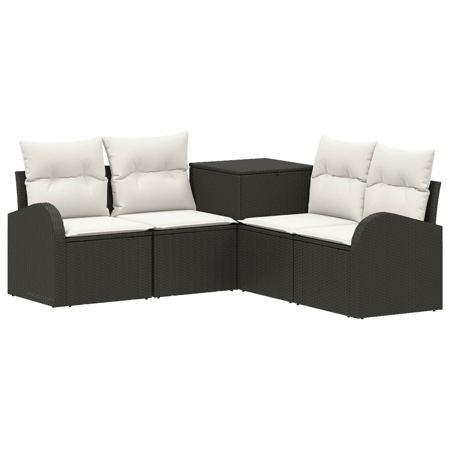 Sofa Set 5 stk. Schwarz und Cremeweiß Polyrattan und Stahl