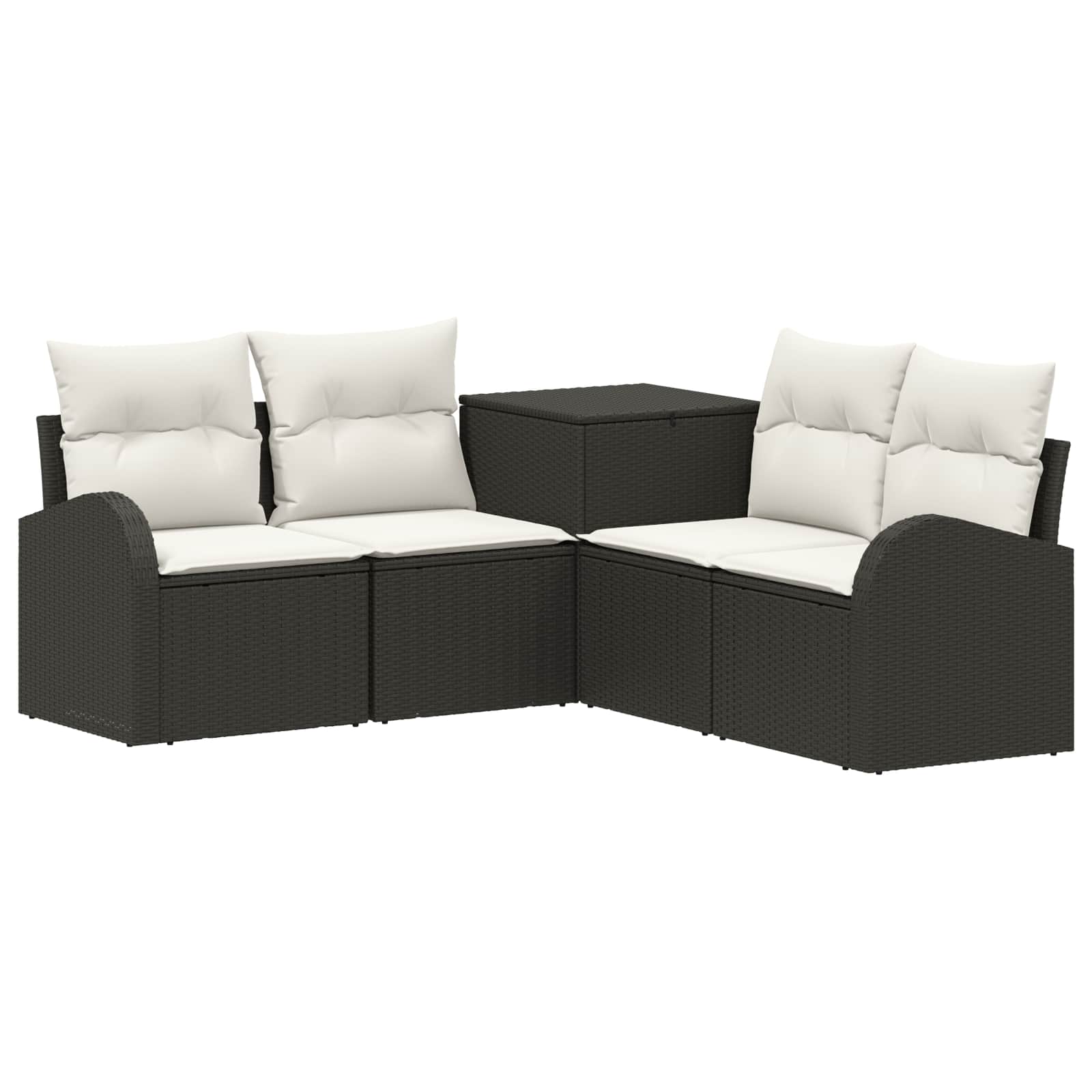 Sofa Set 5 stk. Schwarz und Cremeweiß Polyrattan und Stahl