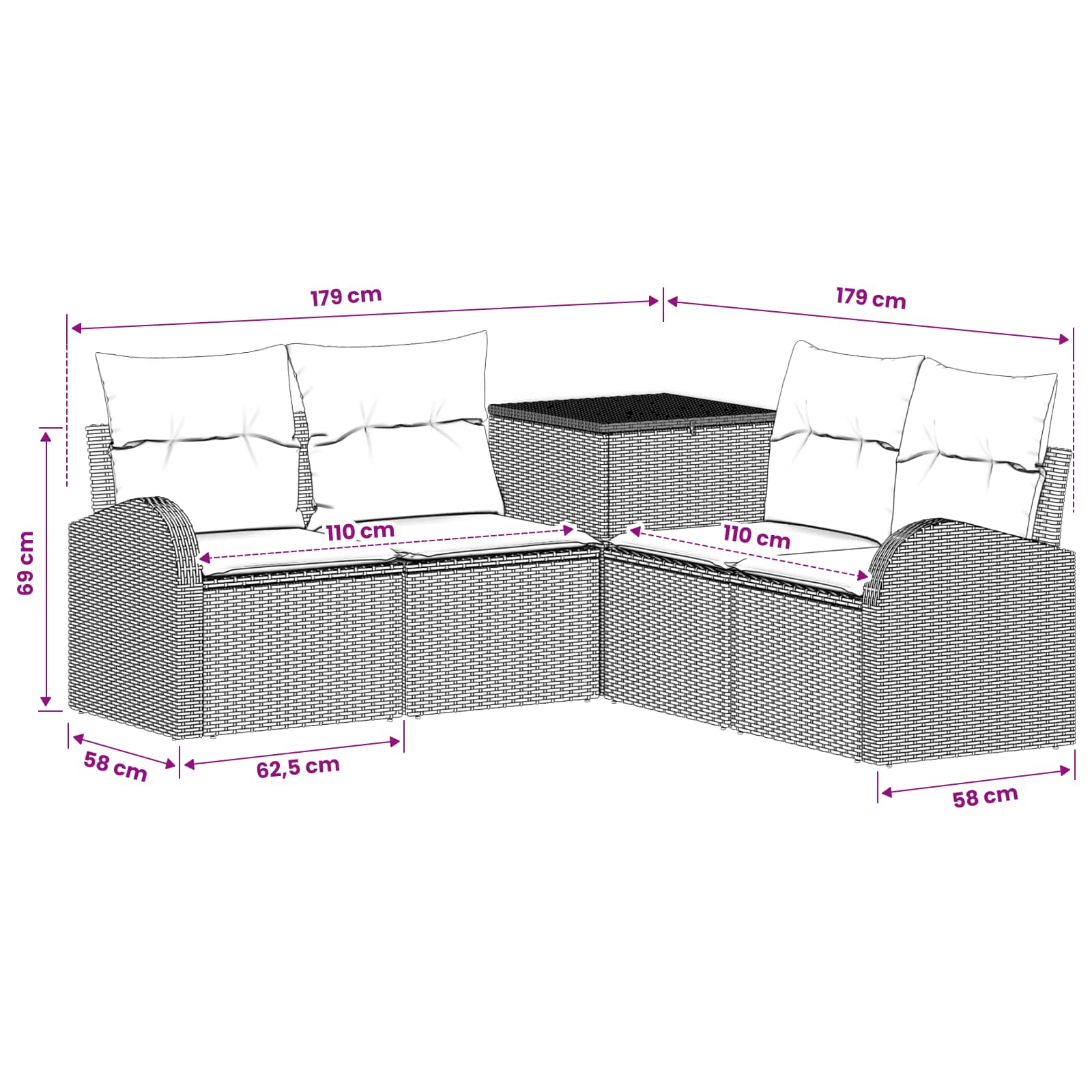 Sofa Set 5 stk. Schwarz und Cremeweiß Polyrattan und Stahl