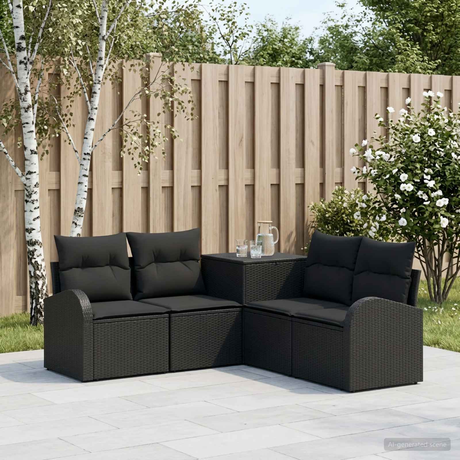 Sofa Set 5 stk. Schwarz Polyrattan und Stahl