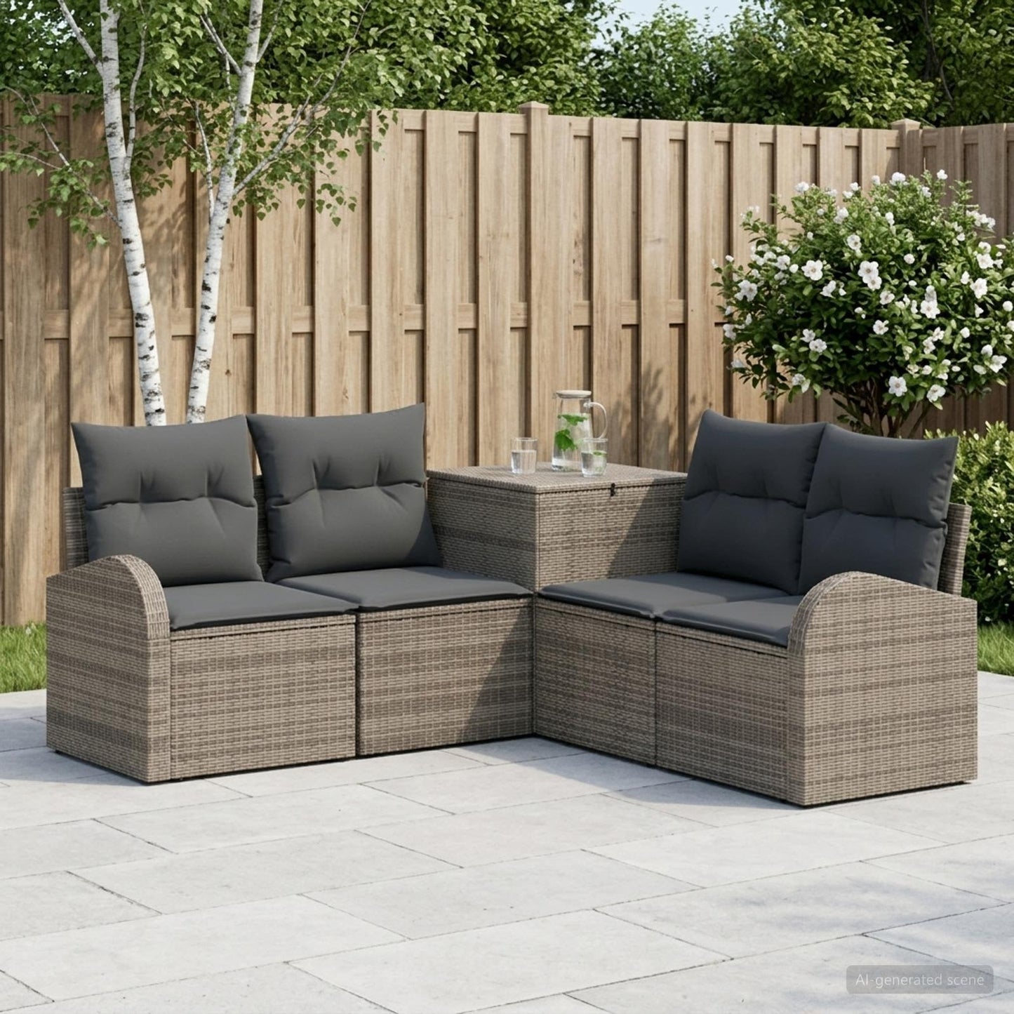 Sofa Set 5 stk. Grau und Dunkelgrau Polyrattan und Stahl