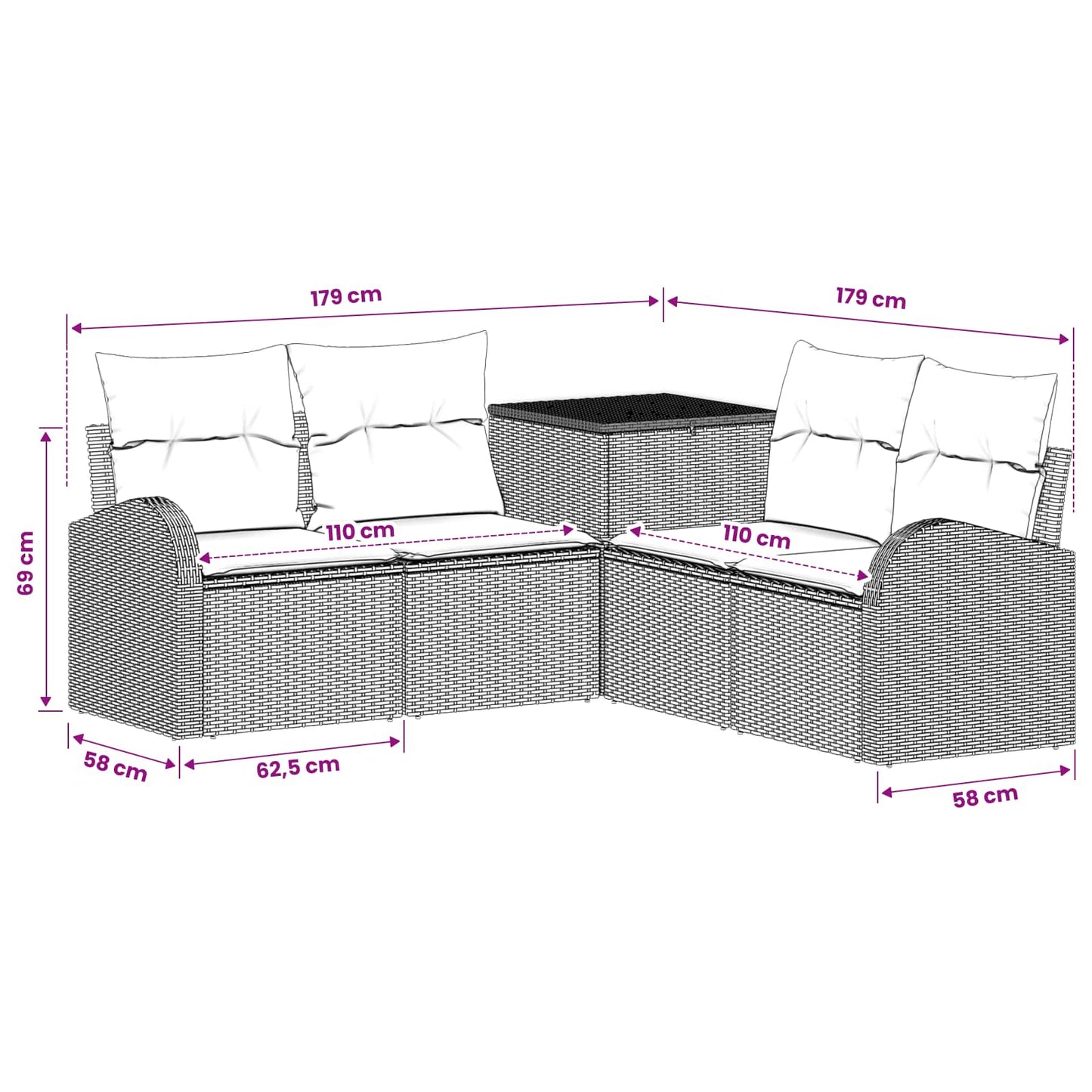 Sofa Set 5 stk. Grau und Dunkelgrau Polyrattan und Stahl