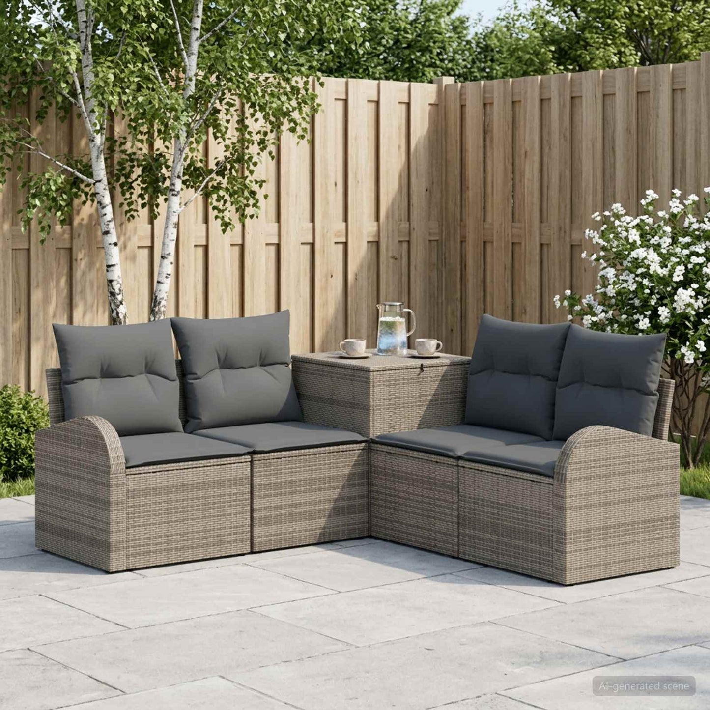 Sofa Set 5 stk. Grau und Dunkelgrau Polyrattan und Stahl