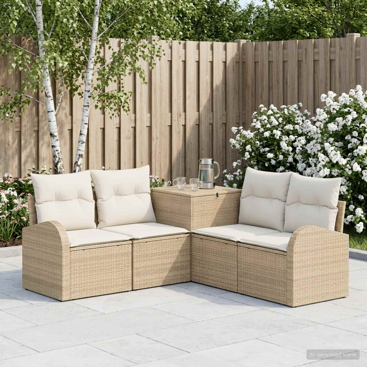 Sofa Set 5 stk. Beige und Cremeweiß 179 x 179 x 85 cm