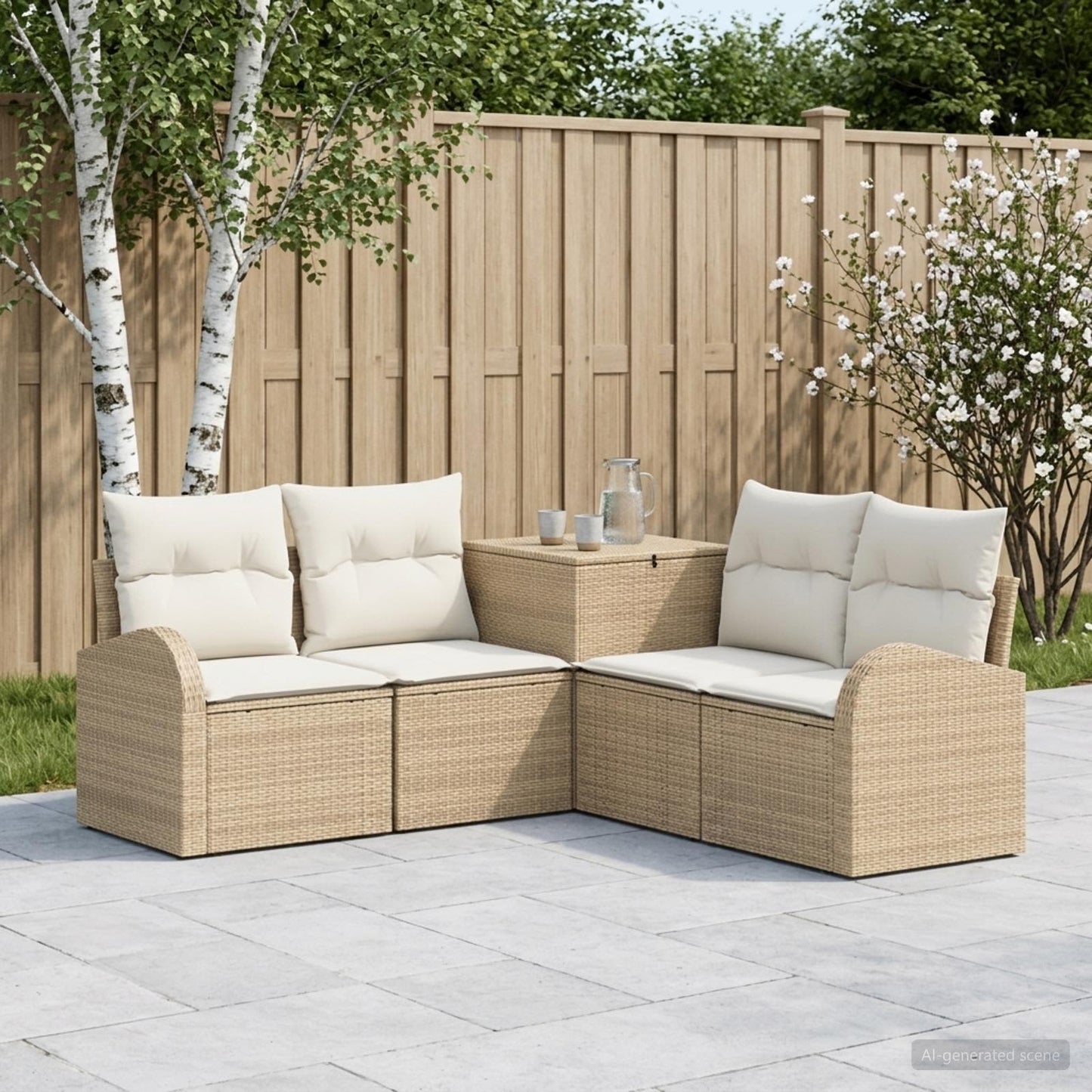 Sofa Set 5 stk. Beige und Cremeweiß Polyrattan und Stahl