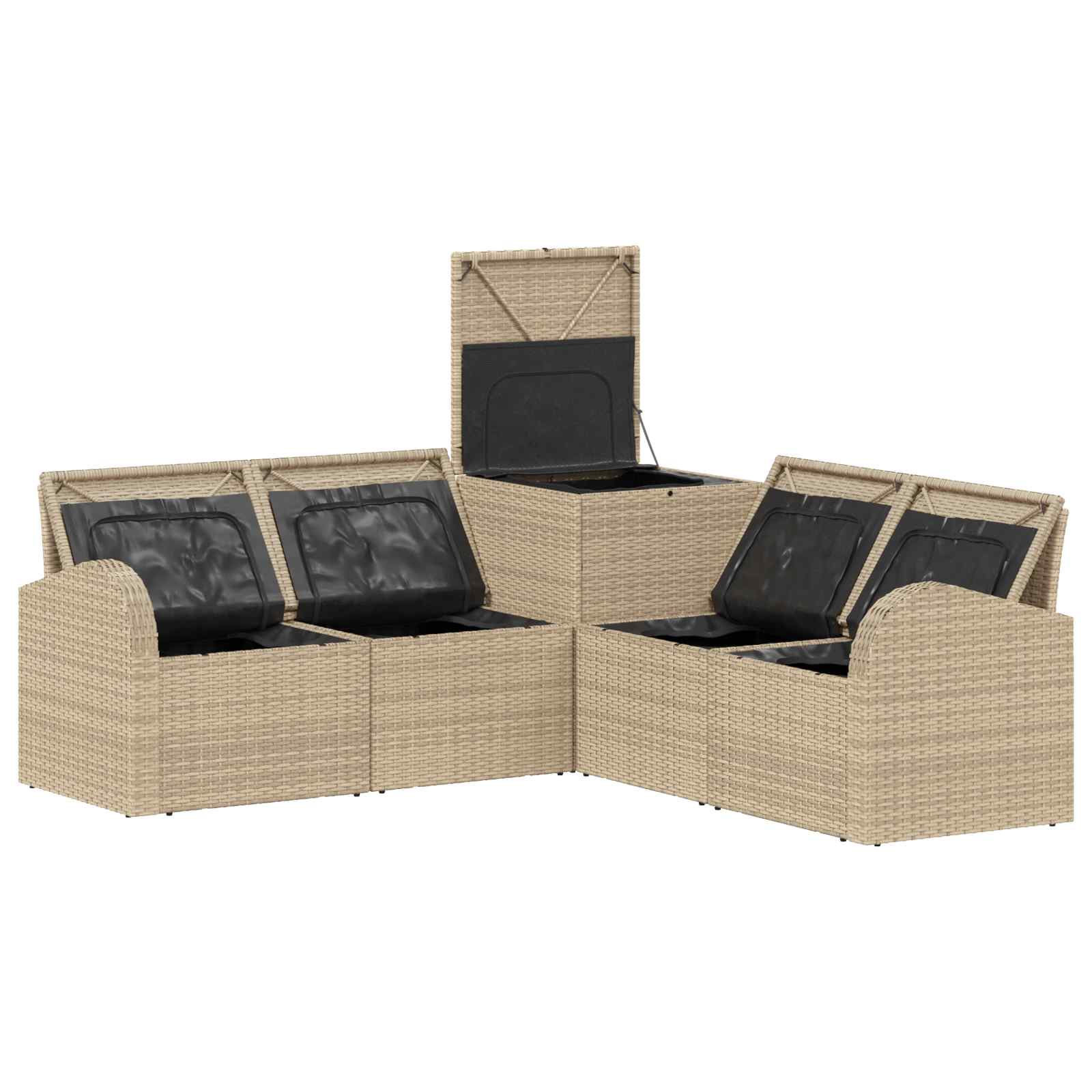 Sofa Set 5 stk. Beige und Cremeweiß Polyrattan und Stahl