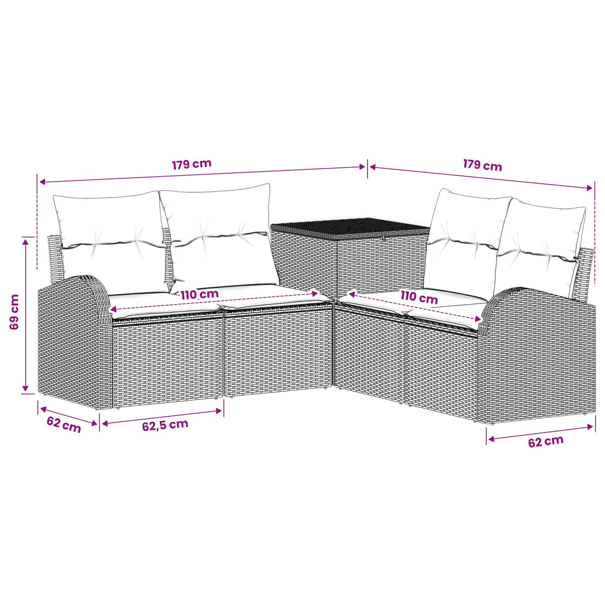 Sofa Set 5 stk. Beige und Cremeweiß 179 x 179 x 85 cm