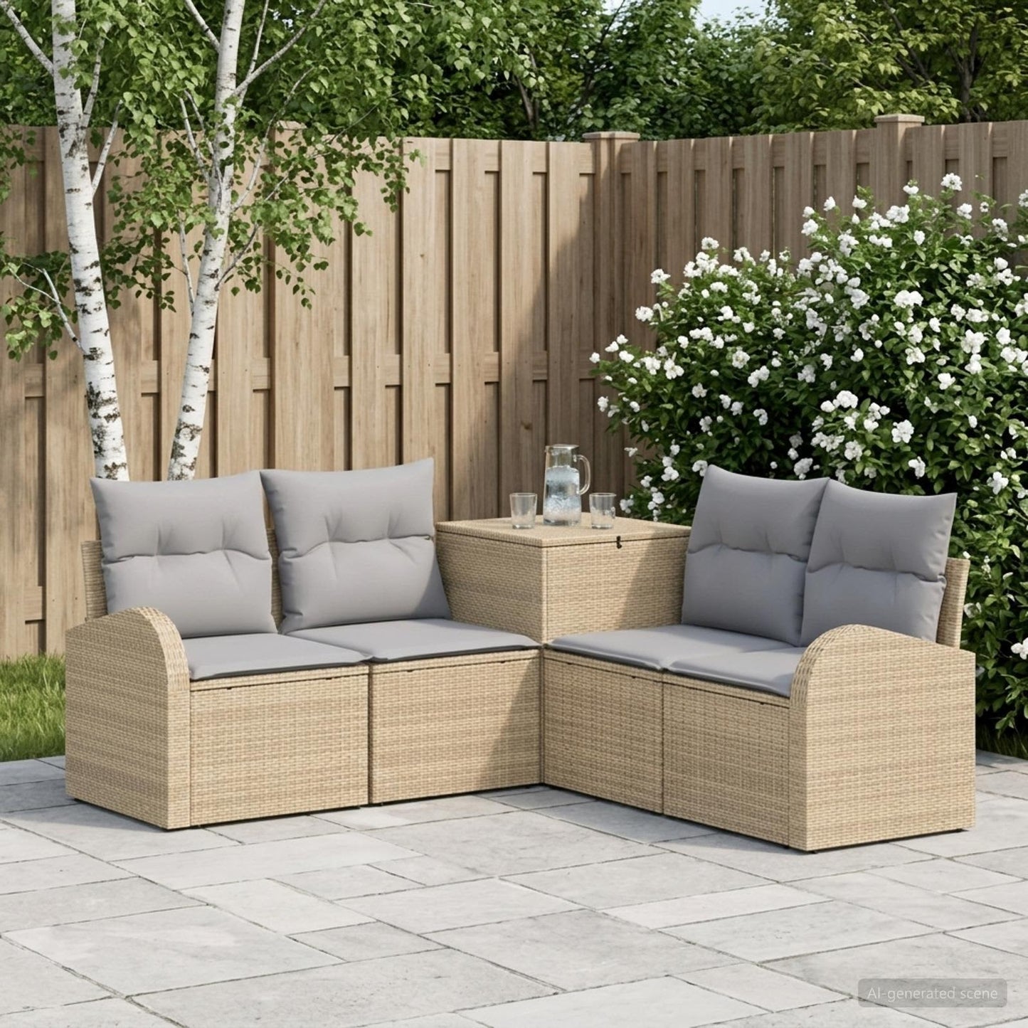 Sofa Set 5 stk. Beige und Hellgrau Polyrattan und Stahl