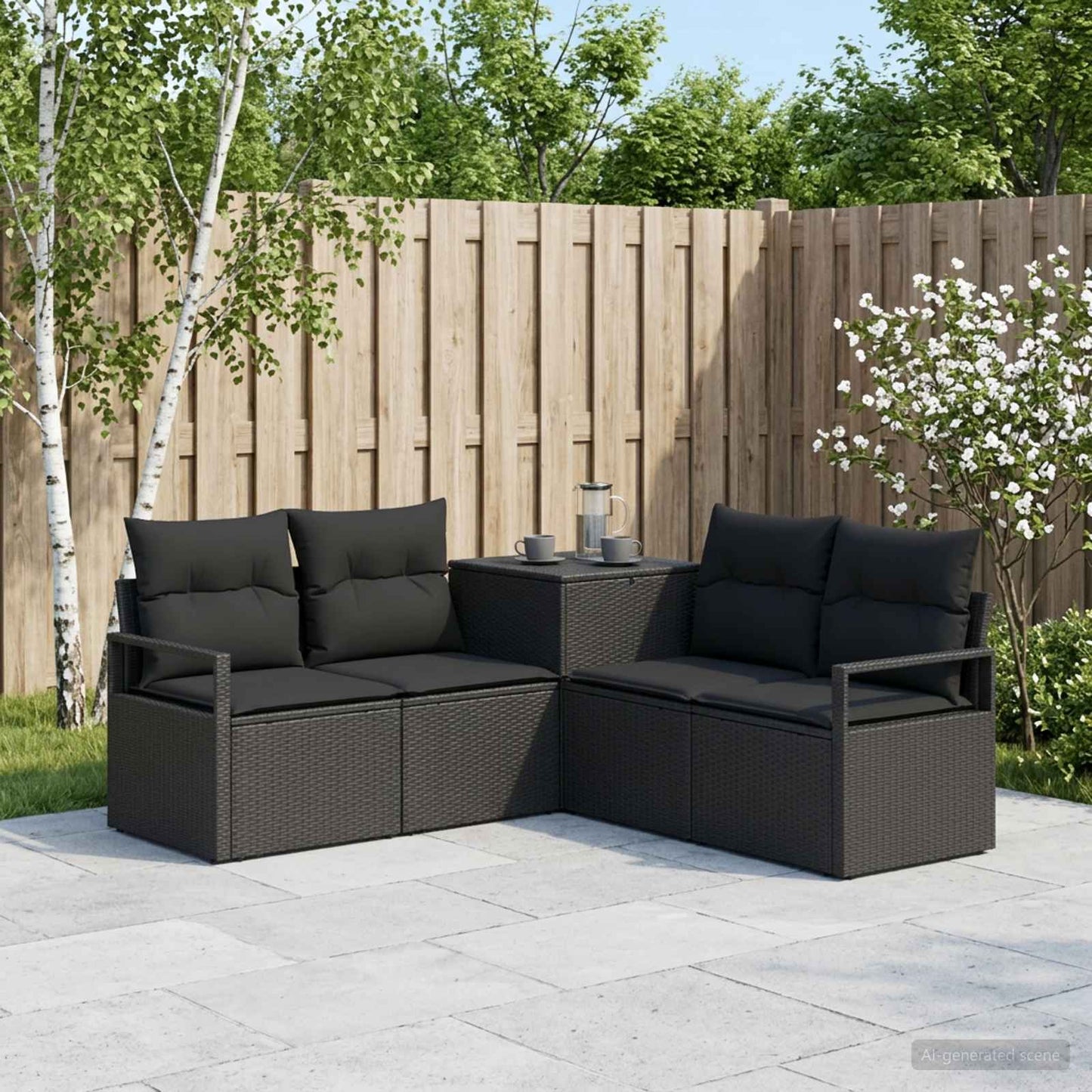Sofa Set 5 stk. Schwarz Polyrattan und Stahl