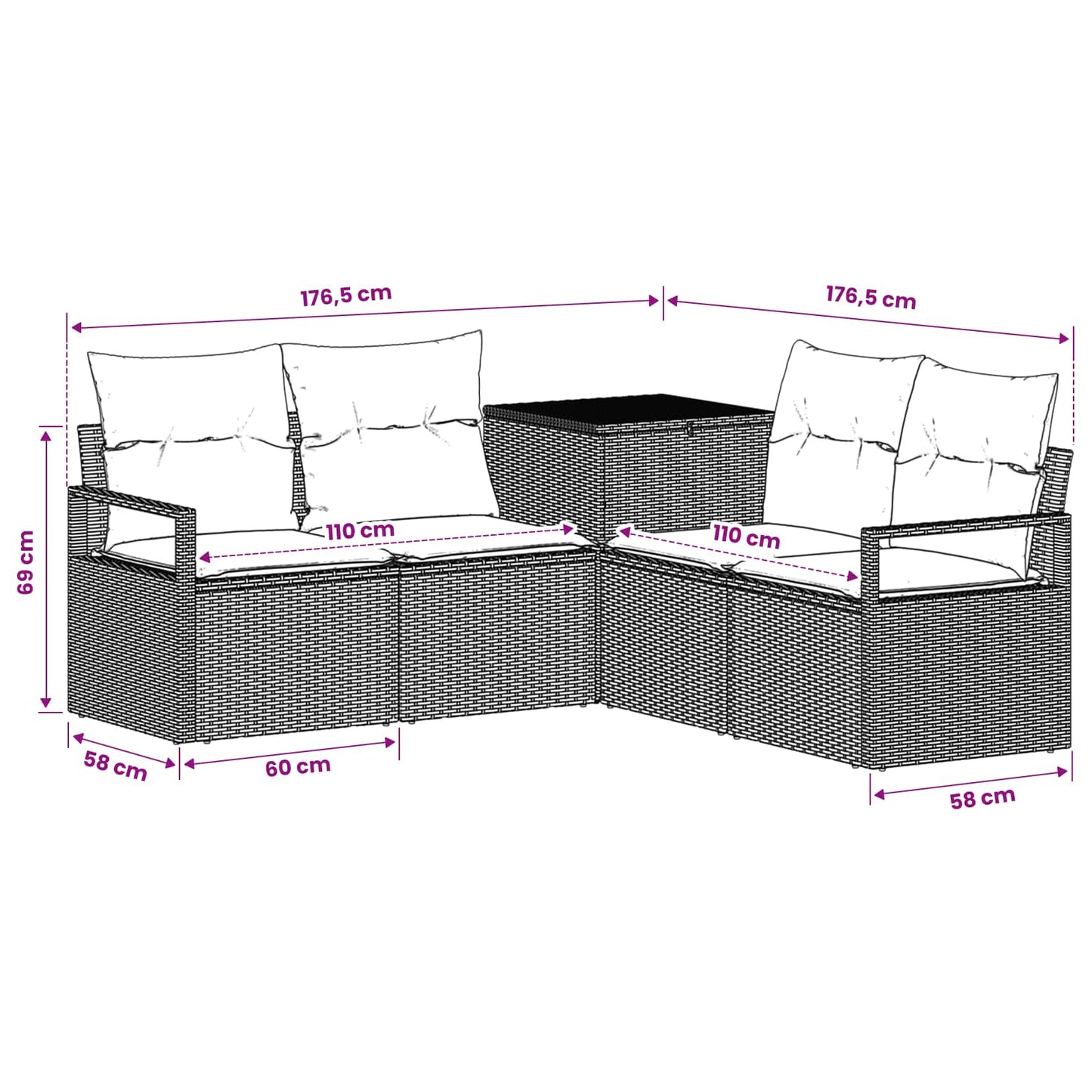 Sofa Set 5 stk. Schwarz Polyrattan und Stahl