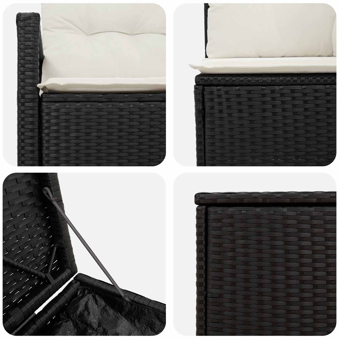 Sofa Set 5 stk. Schwarz und Cremeweiß Polyrattan und Stahl