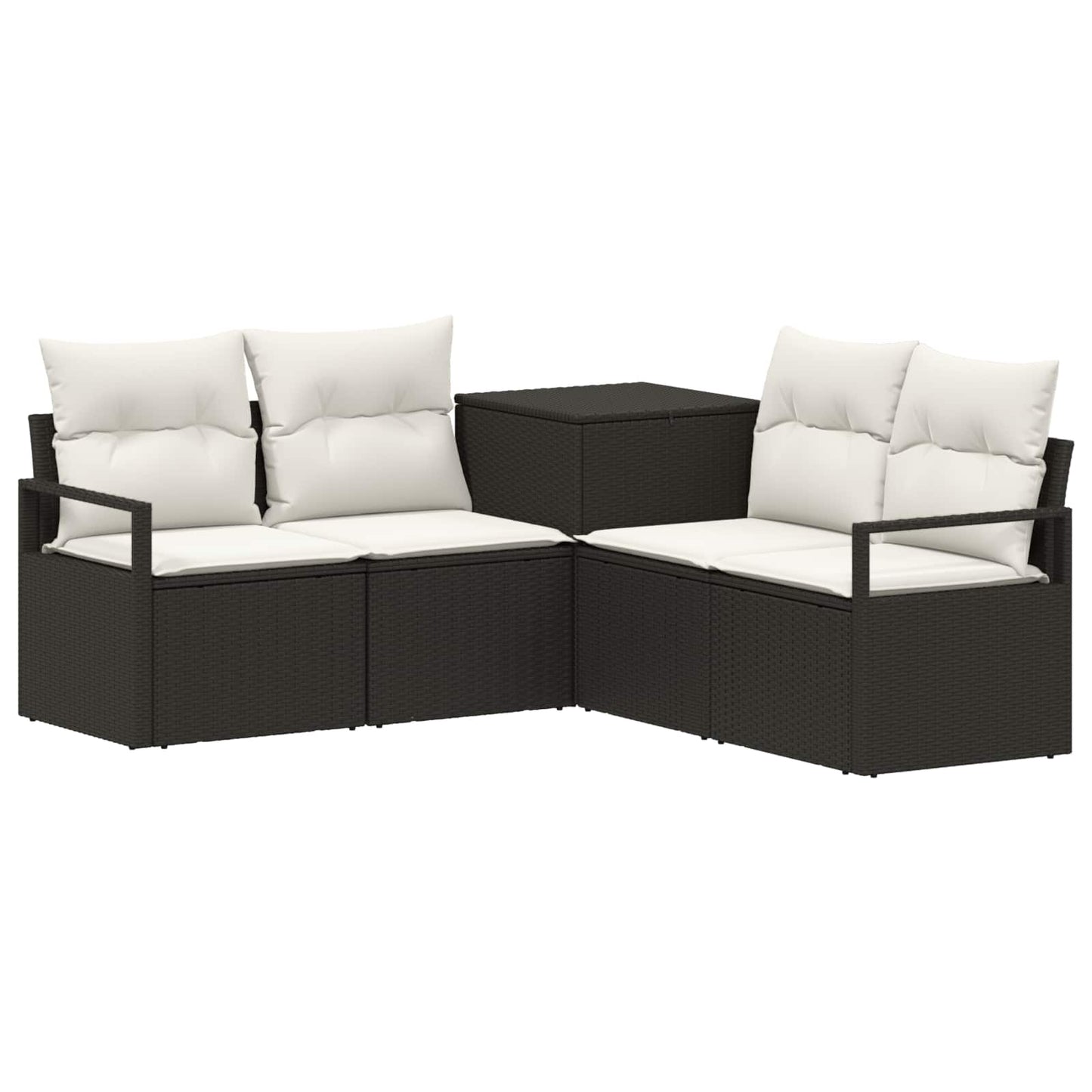 Sofa Set 5 stk. Schwarz und Cremeweiß Polyrattan und Stahl