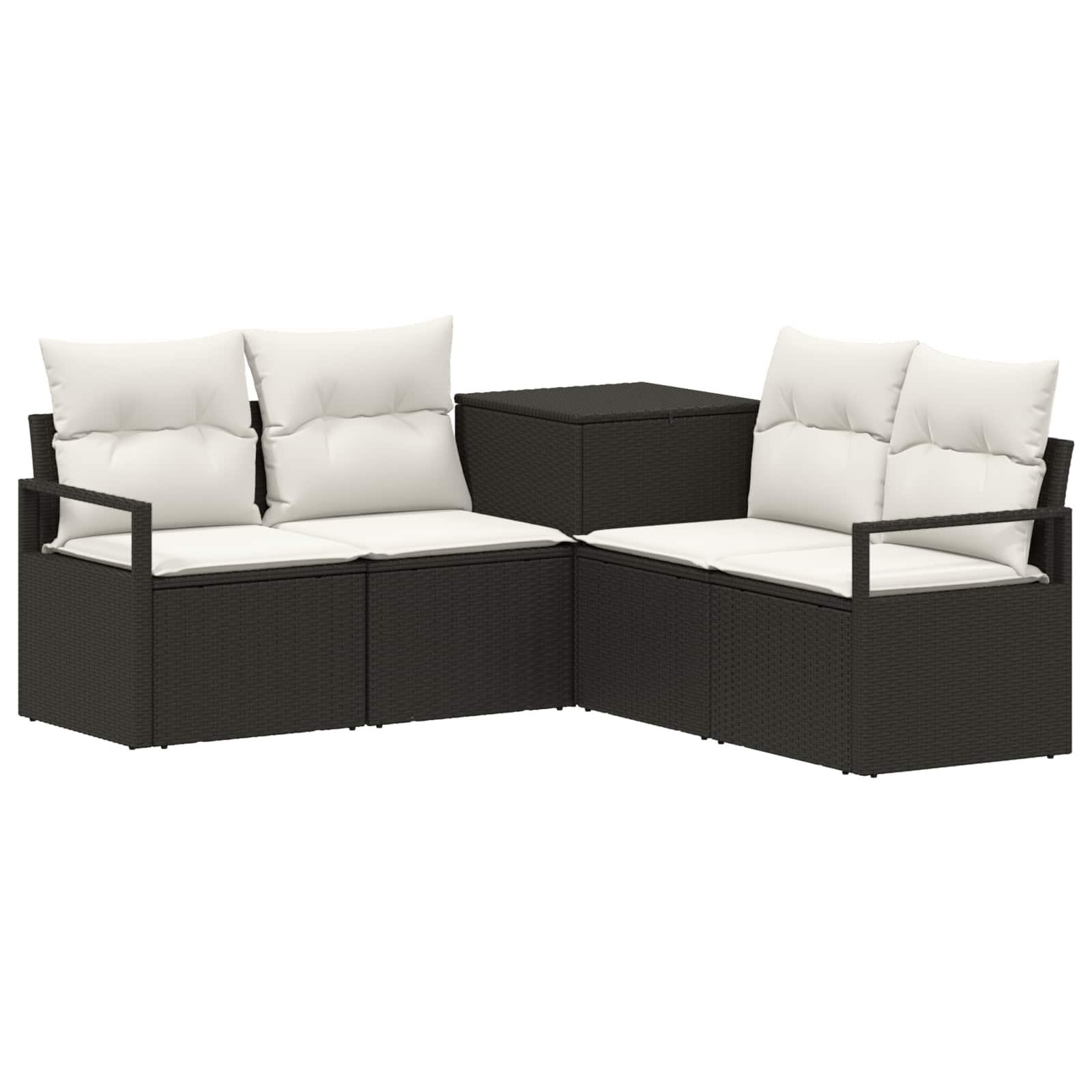 Sofa Set 5 stk. Schwarz und Cremeweiß Polyrattan und Stahl