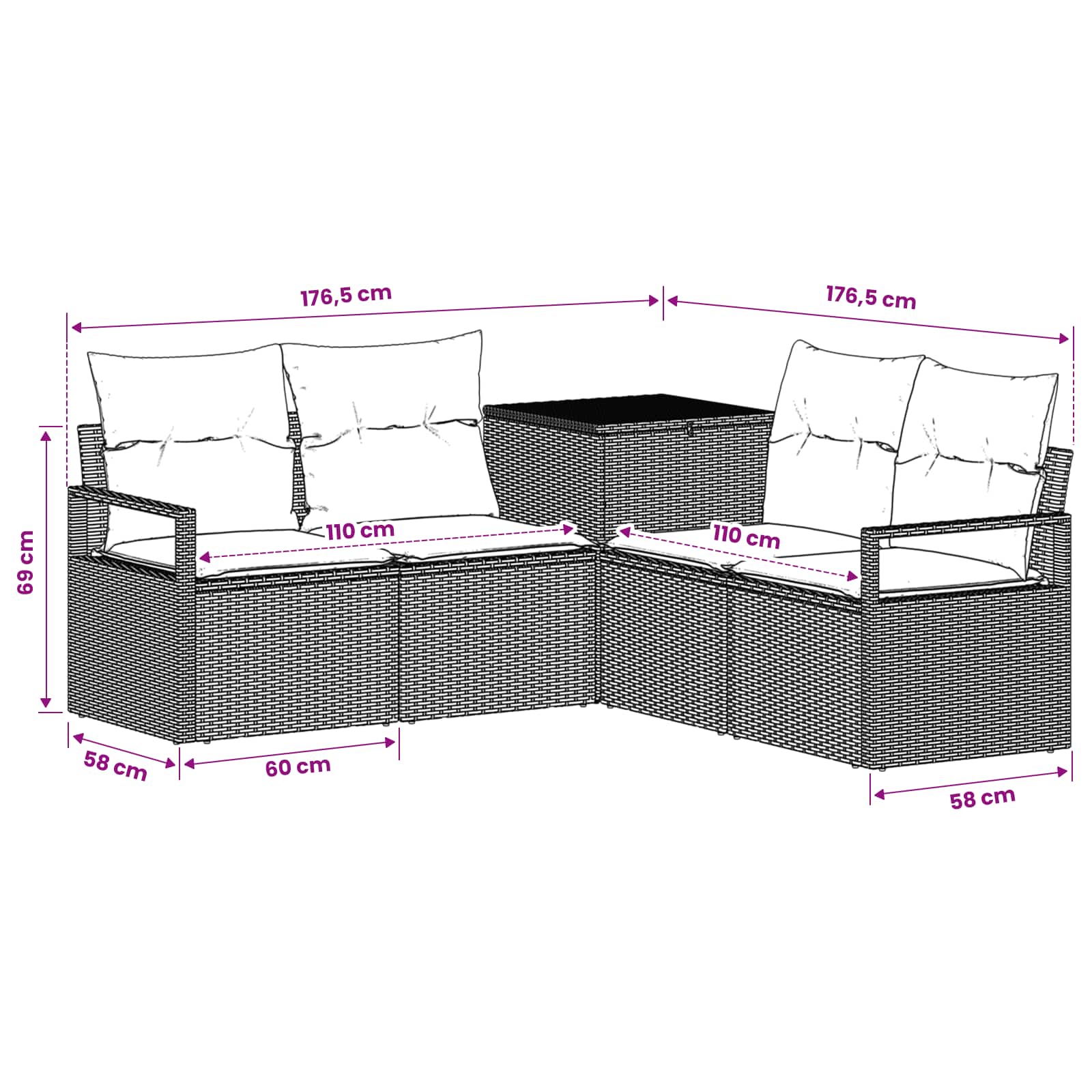 Sofa Set 5 stk. Schwarz und Cremeweiß Polyrattan und Stahl