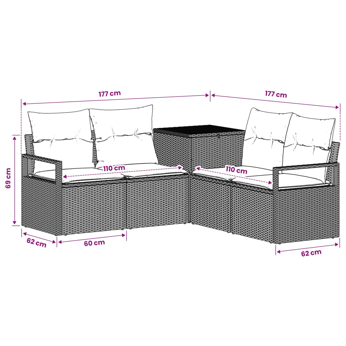 Sofa Set 5 stk. Schwarz und Cremeweiß 177 x 177 x 85 cm