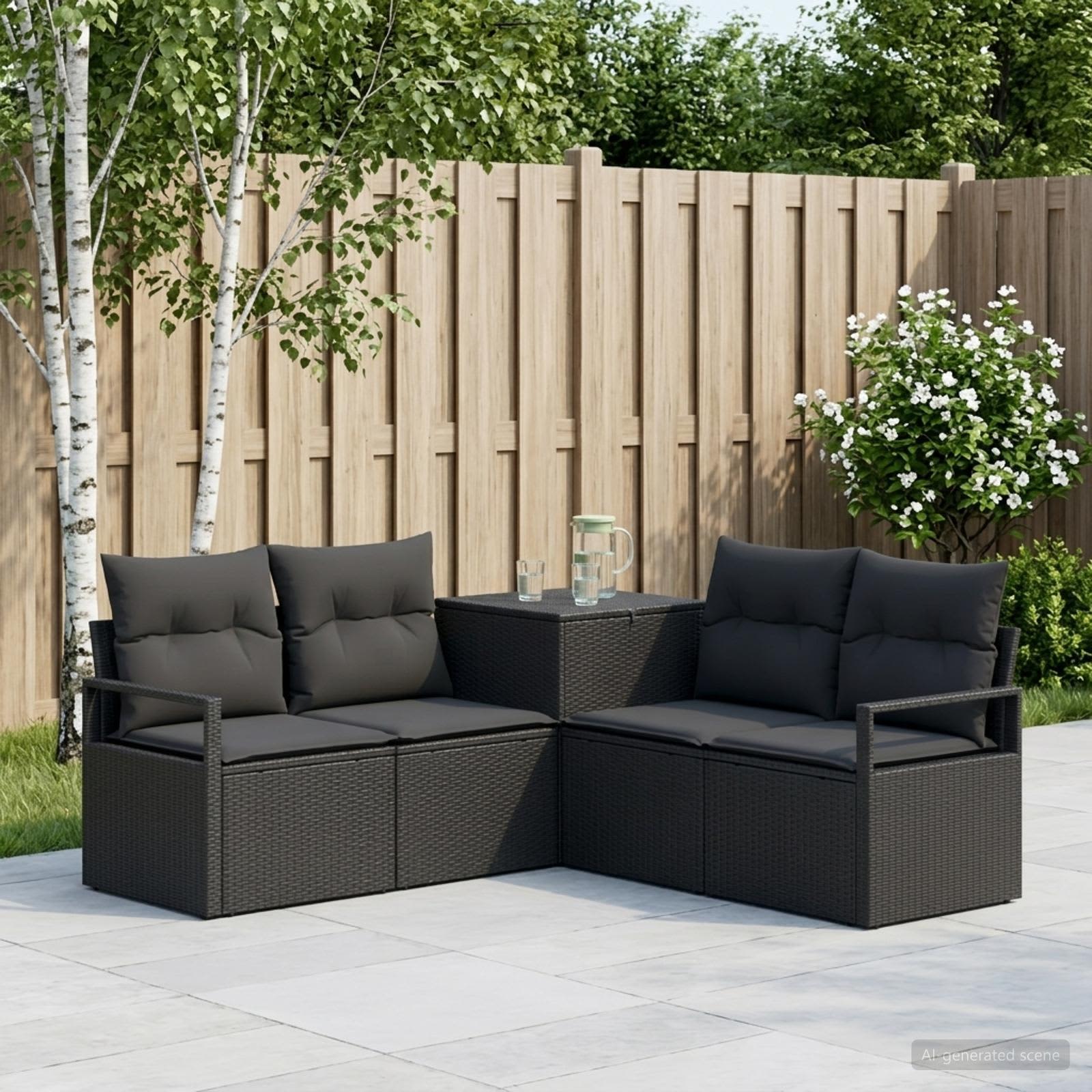 Sofa Set 5 stk. Schwarz Polyrattan und Stahl
