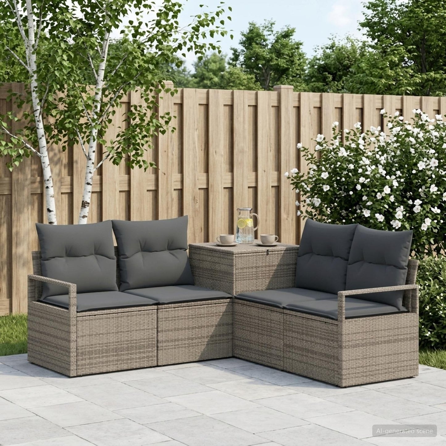 Sofa Set 5 stk. Grau und Dunkelgrau Polyrattan und Stahl
