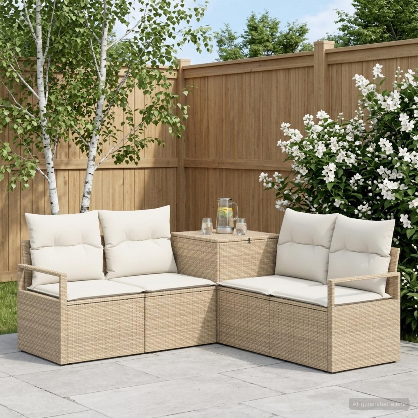 Sofa Set 5 stk. Beige und Cremeweiß Polyrattan und Stahl