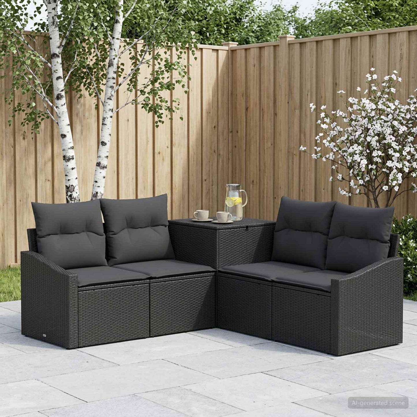 Sofa Set 5 stk. Schwarz Polyrattan und Stahl