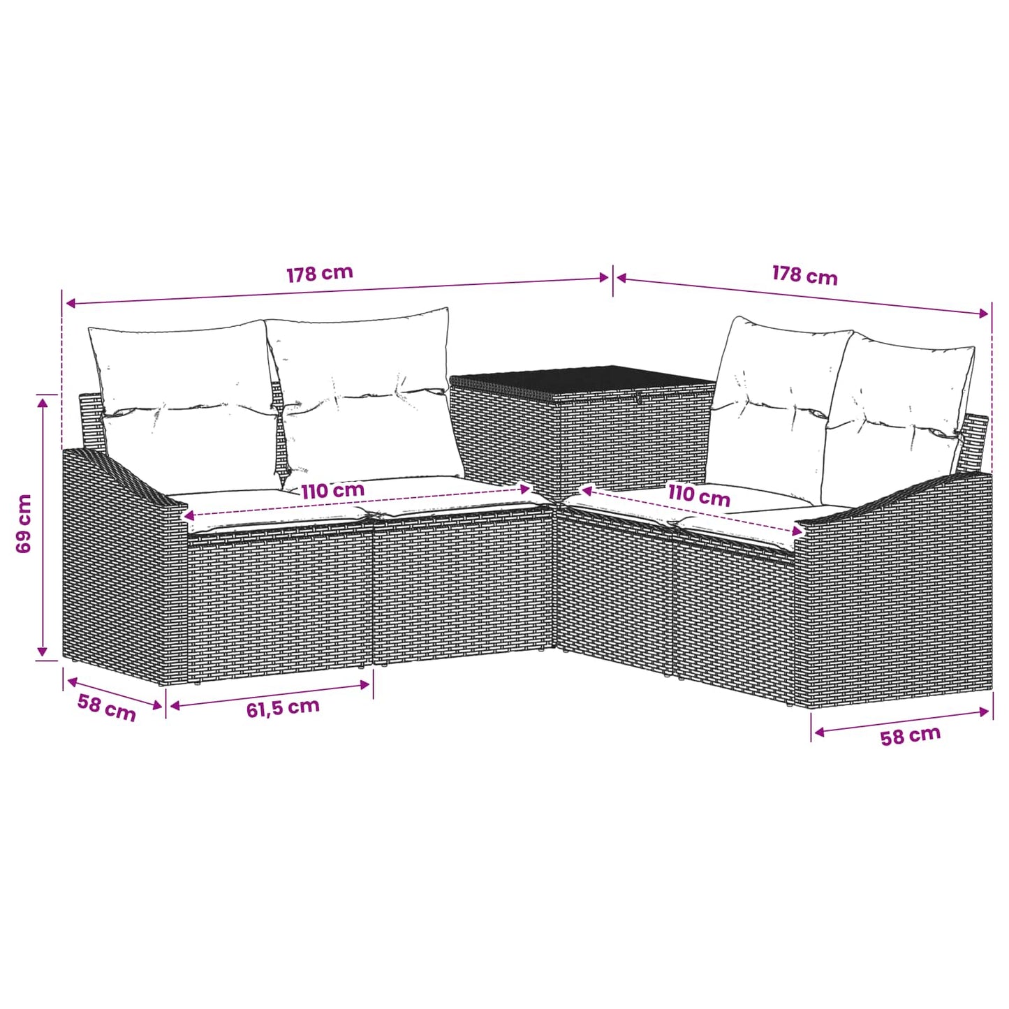 Sofa Set 5 stk. Schwarz Polyrattan und Stahl