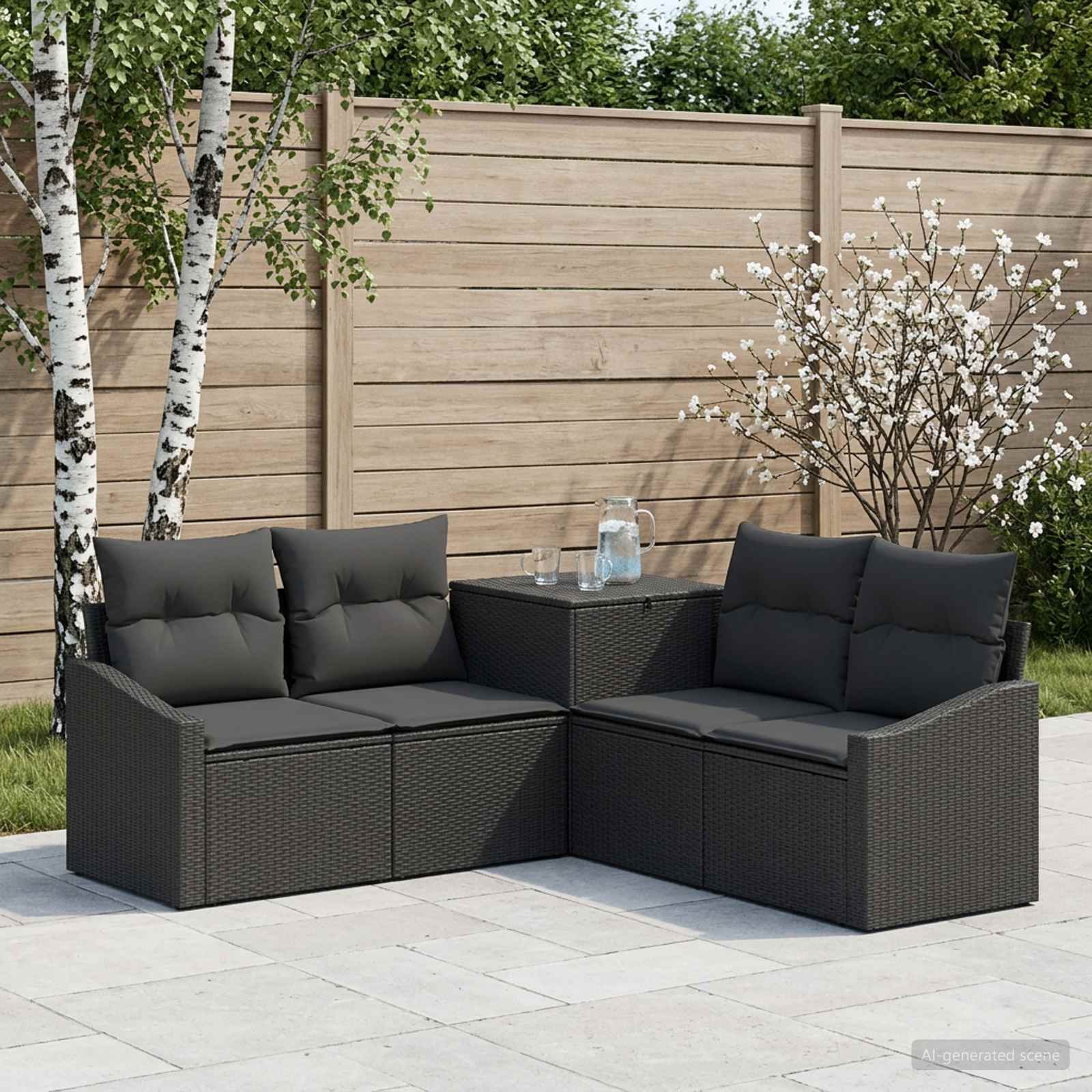 Sofa Set 5 stk. Schwarz Polyrattan und Stahl