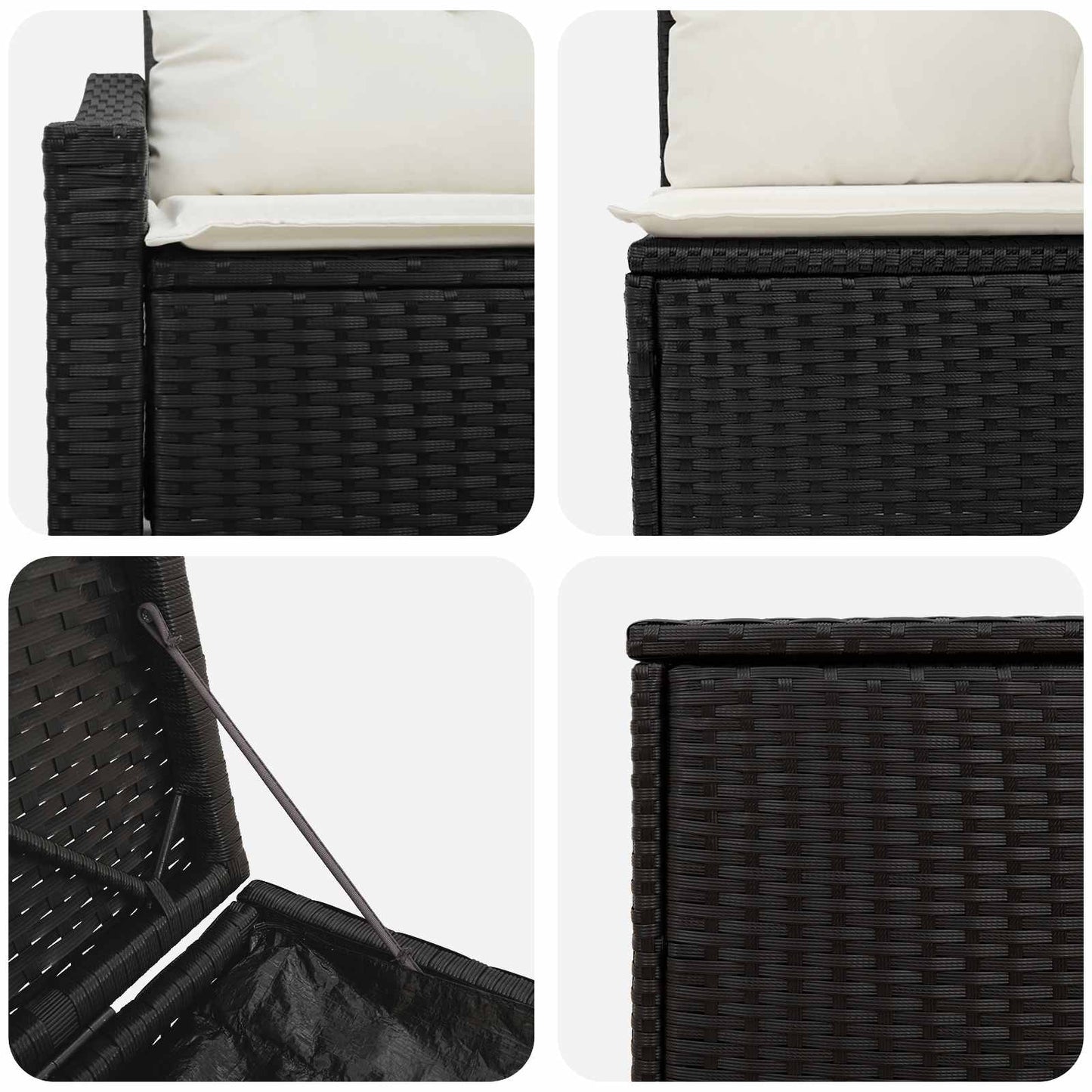 Sofa Set 5 stk. Schwarz und Cremeweiß Polyrattan und Stahl