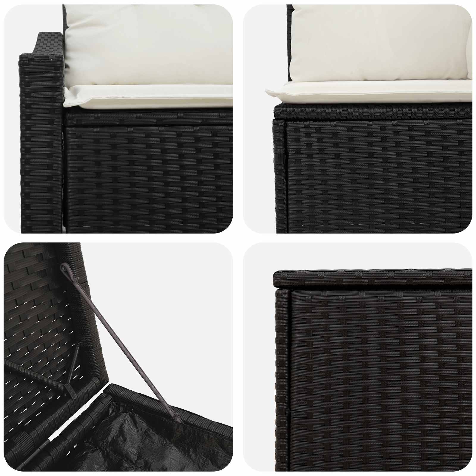 Sofa Set 5 stk. Schwarz und Cremeweiß Polyrattan und Stahl