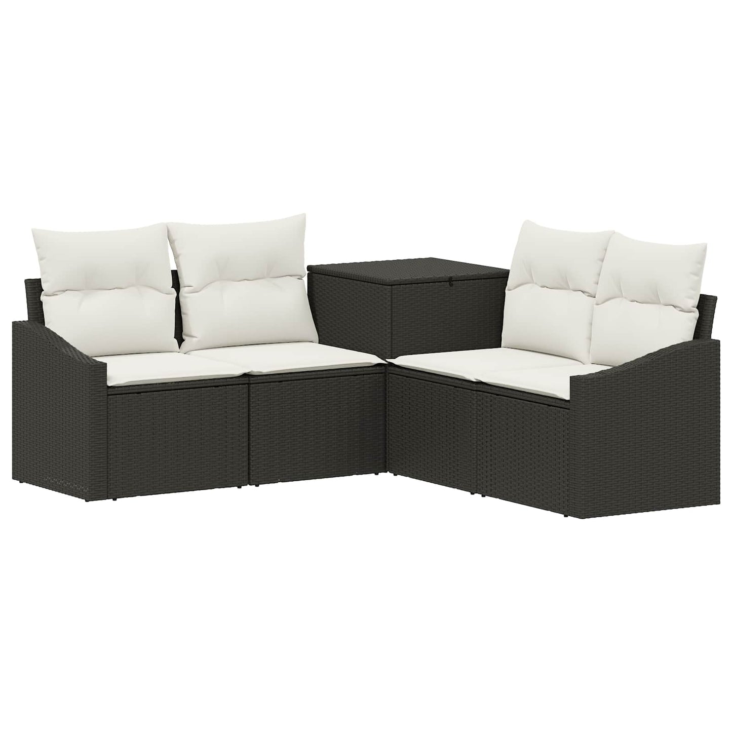 Sofa Set 5 stk. Schwarz und Cremeweiß Polyrattan und Stahl