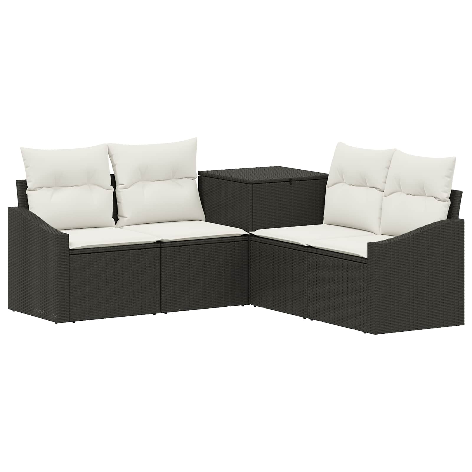 Sofa Set 5 stk. Schwarz und Cremeweiß Polyrattan und Stahl