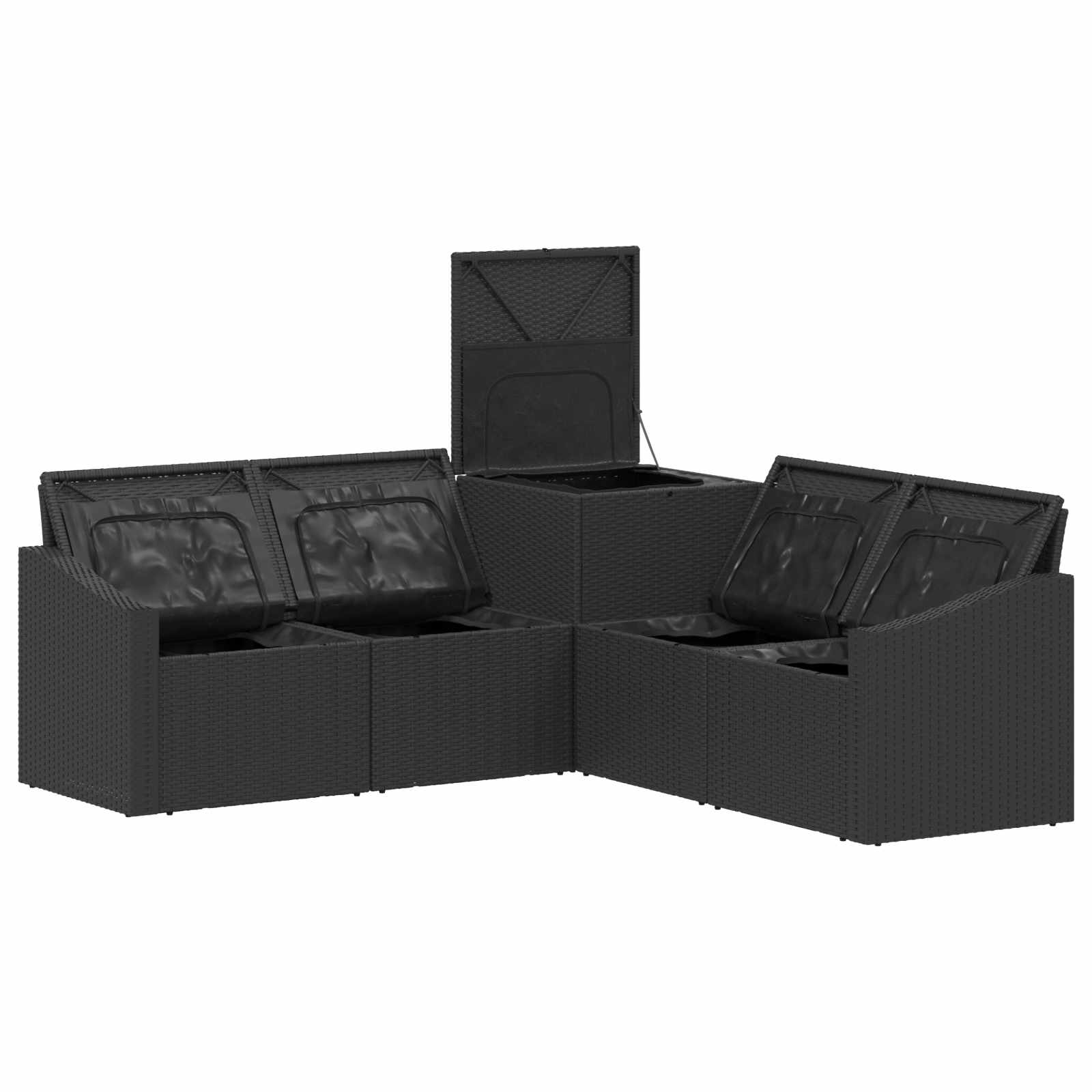 Sofa Set 5 stk. Schwarz und Cremeweiß Polyrattan und Stahl