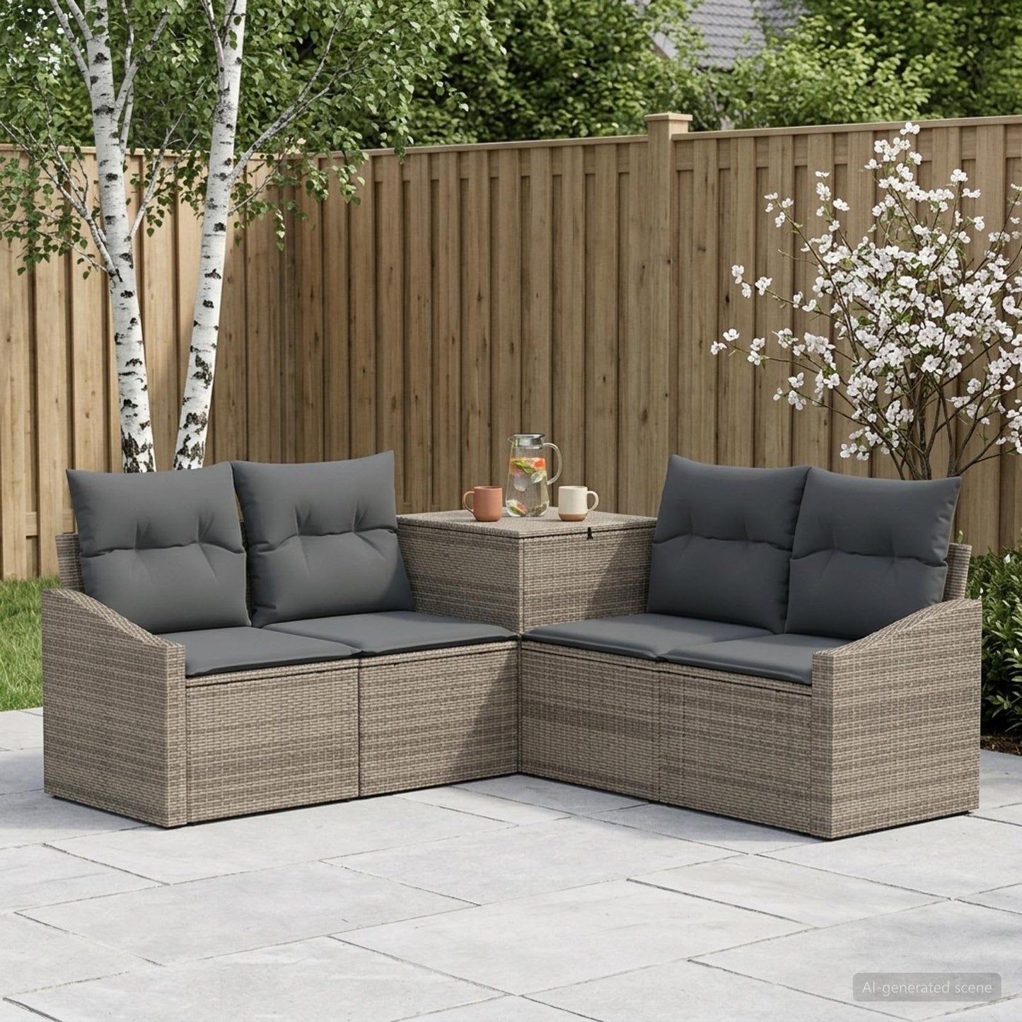 Sofa Set 5 stk. Grau und Dunkelgrau Polyrattan und Stahl