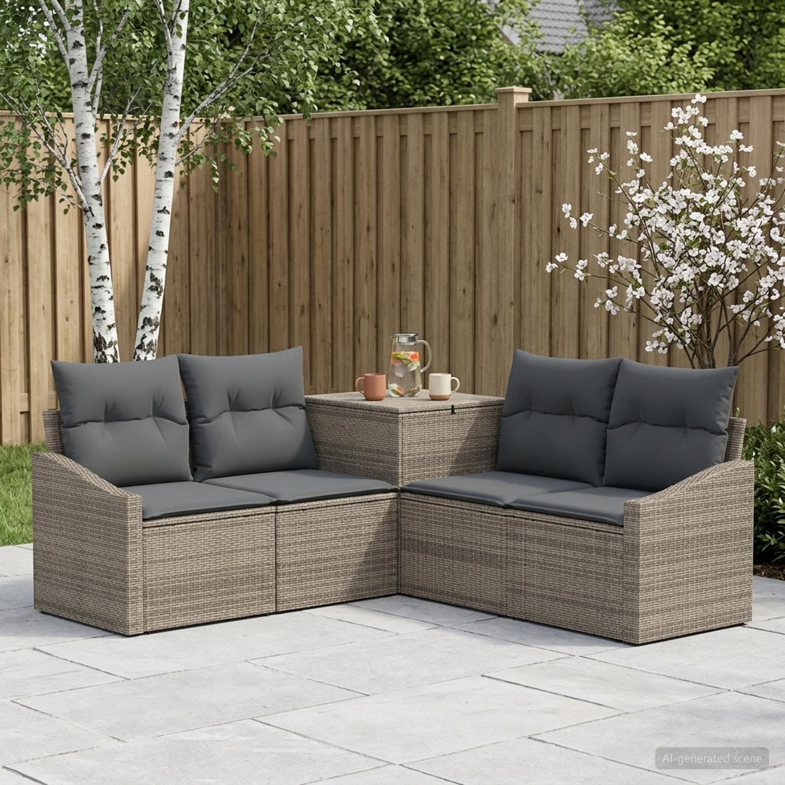 Sofa Set 5 stk. Grau und Dunkelgrau Polyrattan und Stahl