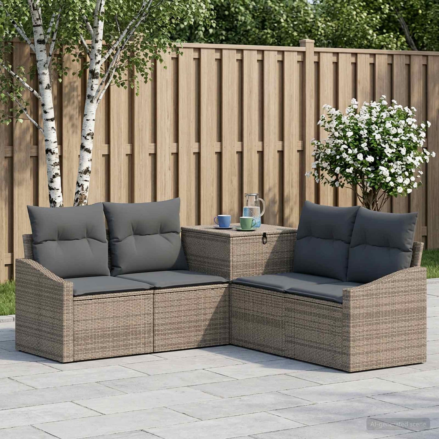 Sofa Set 5 stk. Grau und Dunkelgrau Polyrattan und Stahl