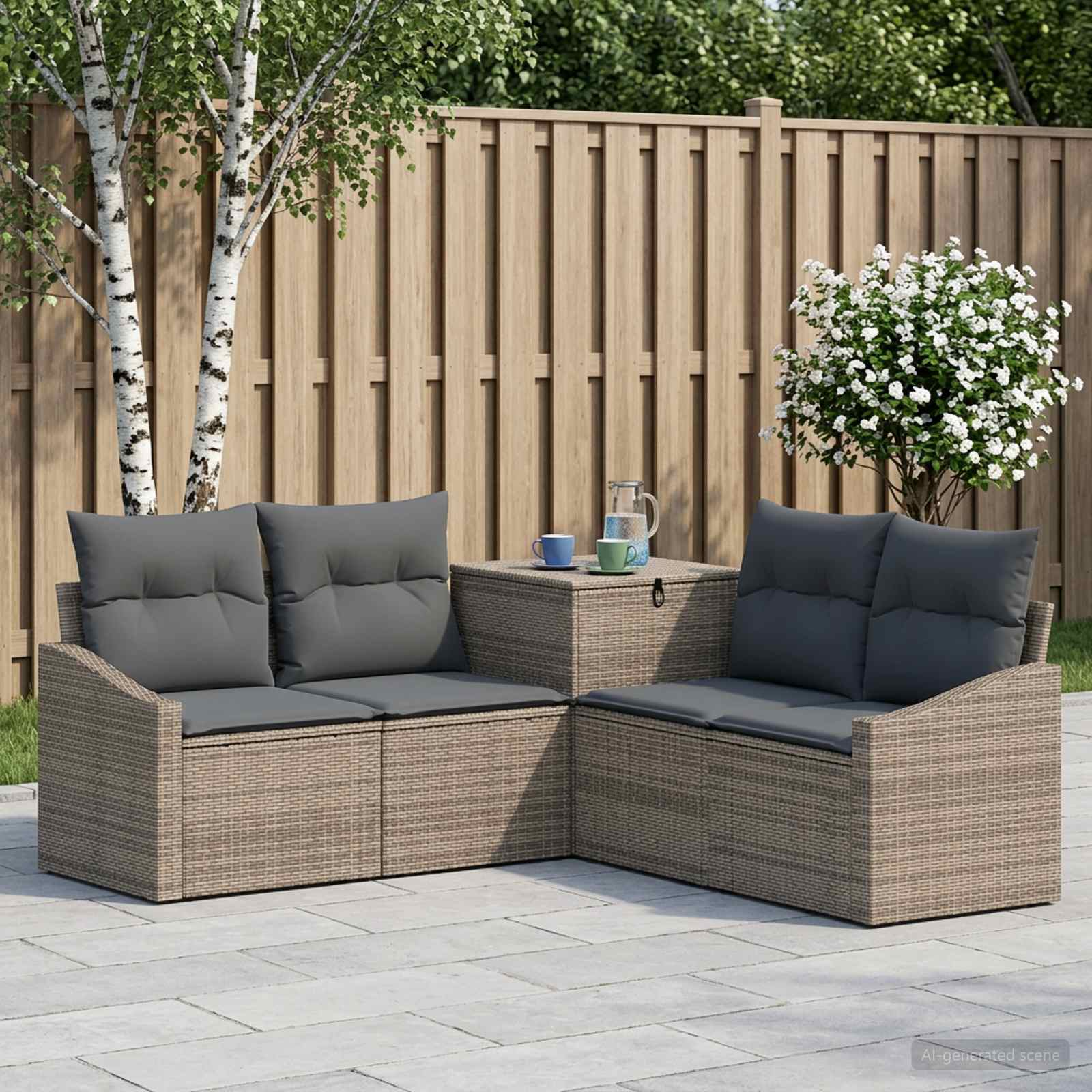 Sofa Set 5 stk. Grau und Dunkelgrau Polyrattan und Stahl