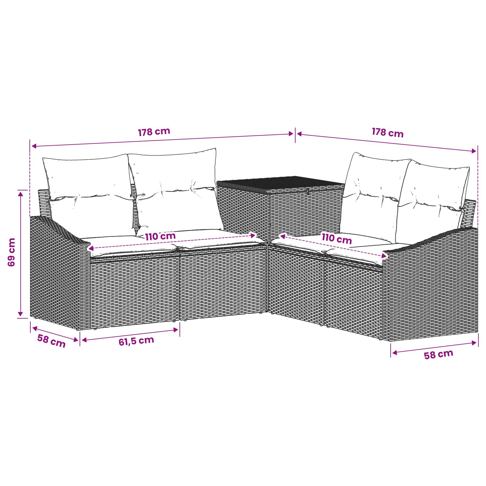 Sofa Set 5 stk. Grau und Dunkelgrau Polyrattan und Stahl