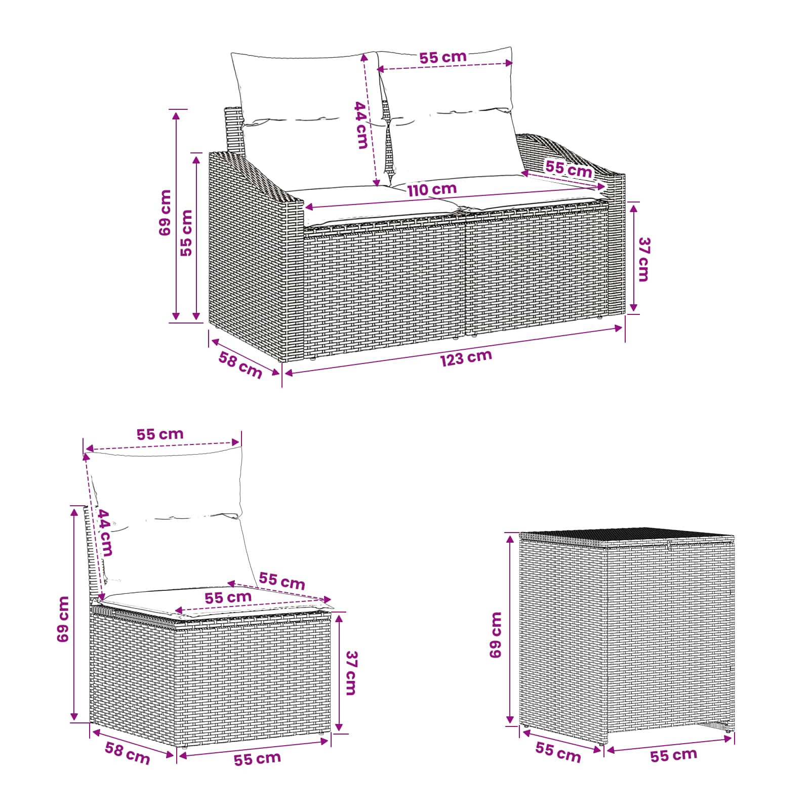 Sofa Set 5 stk. Grau und Dunkelgrau Polyrattan und Stahl