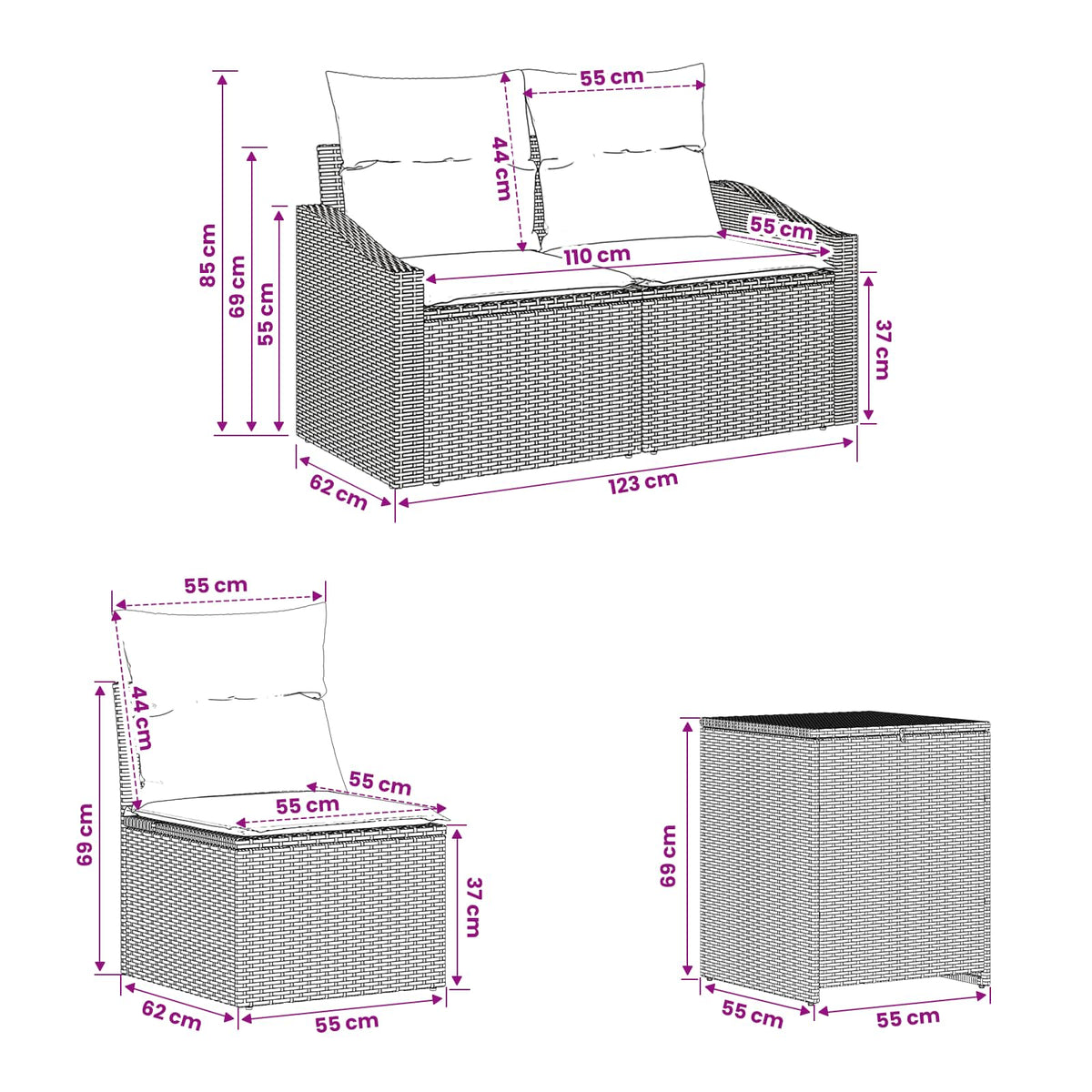 Sofa Set 5 stk. Beige und Cremeweiß 178,5 x 178,5 x 85 cm