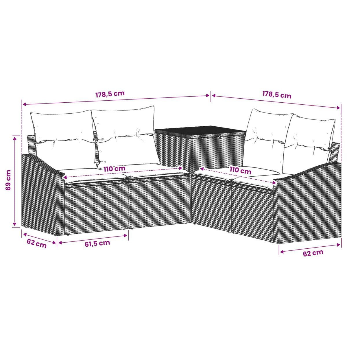 Sofa Set 5 stk. Beige und Cremeweiß 178,5 x 178,5 x 85 cm