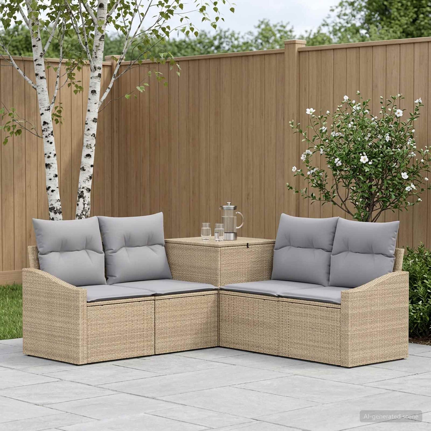 Sofa Set 5 stk. Beige und Hellgrau Polyrattan und Stahl