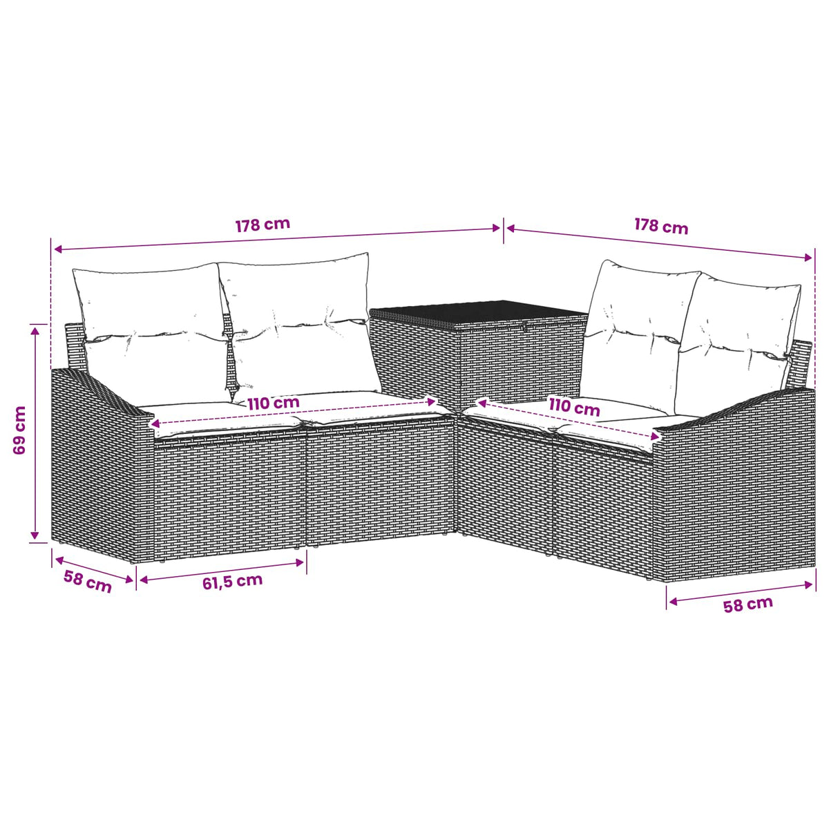 Sofa Set 5 stk. Beige und Hellgrau 178,5 x 178,5 x 85 cm