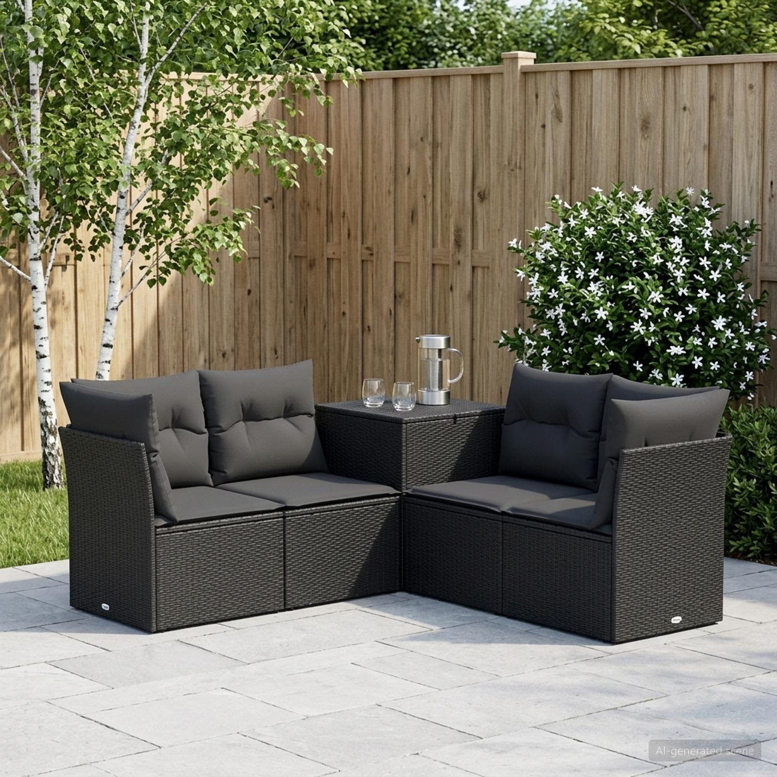 Sofa Set 5 stk. Schwarz Polyrattan und Stahl