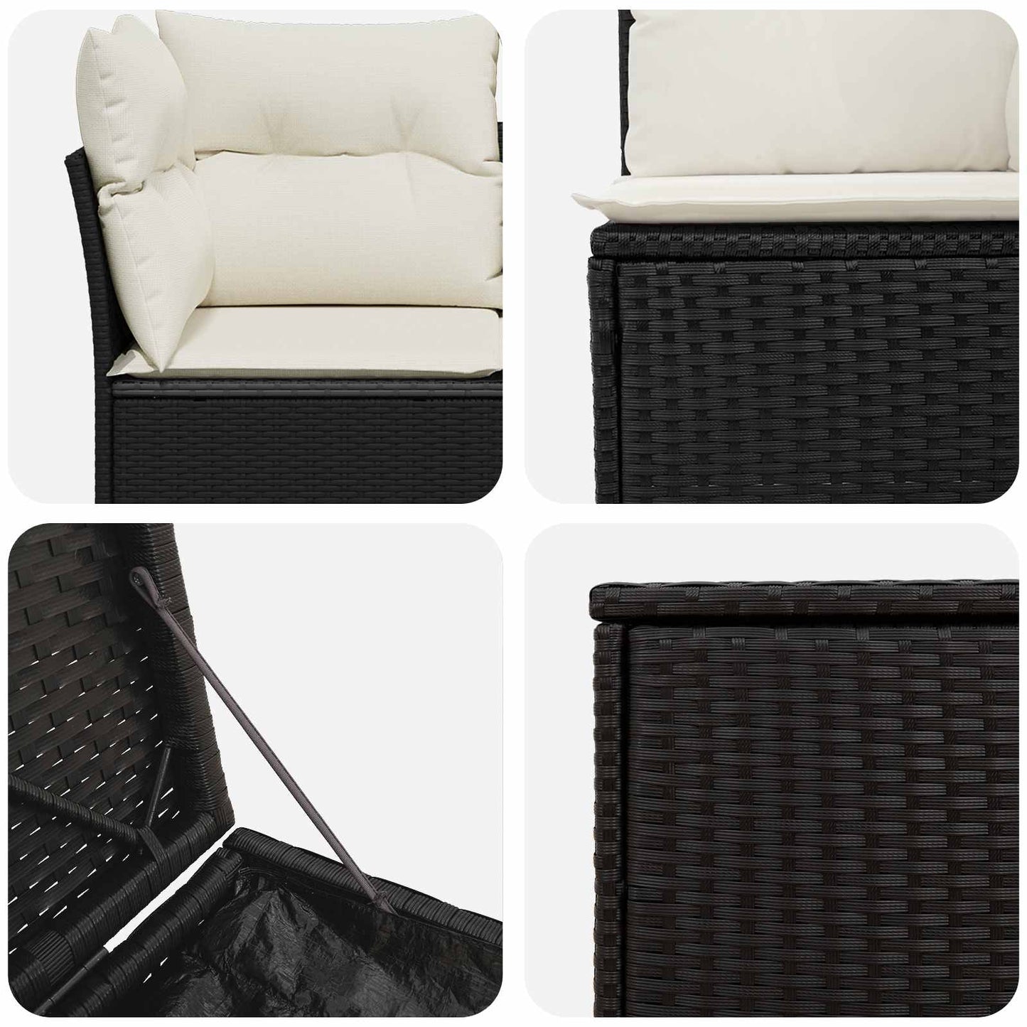 Sofa Set 5 stk. Schwarz und Cremeweiß Polyrattan und Stahl