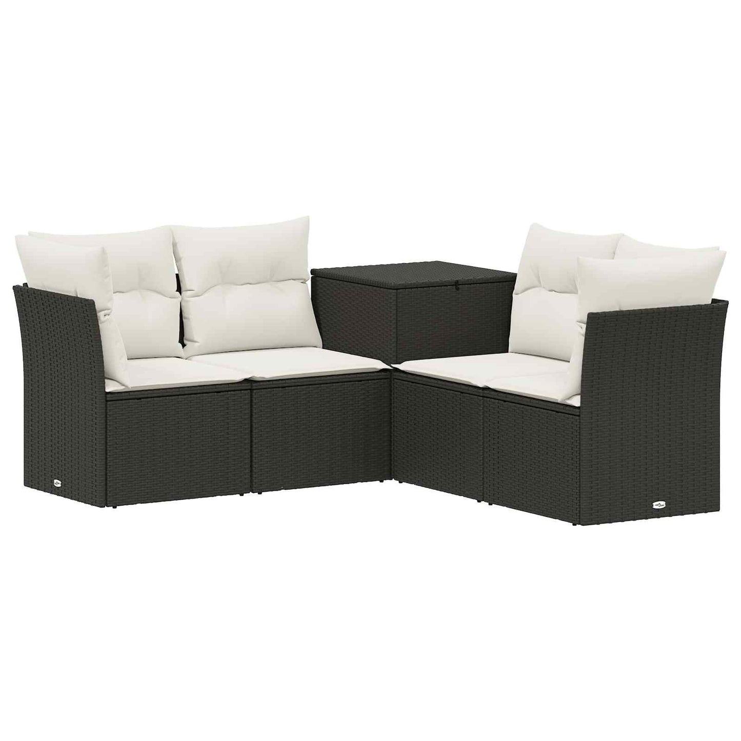 Sofa Set 5 stk. Schwarz und Cremeweiß Polyrattan und Stahl