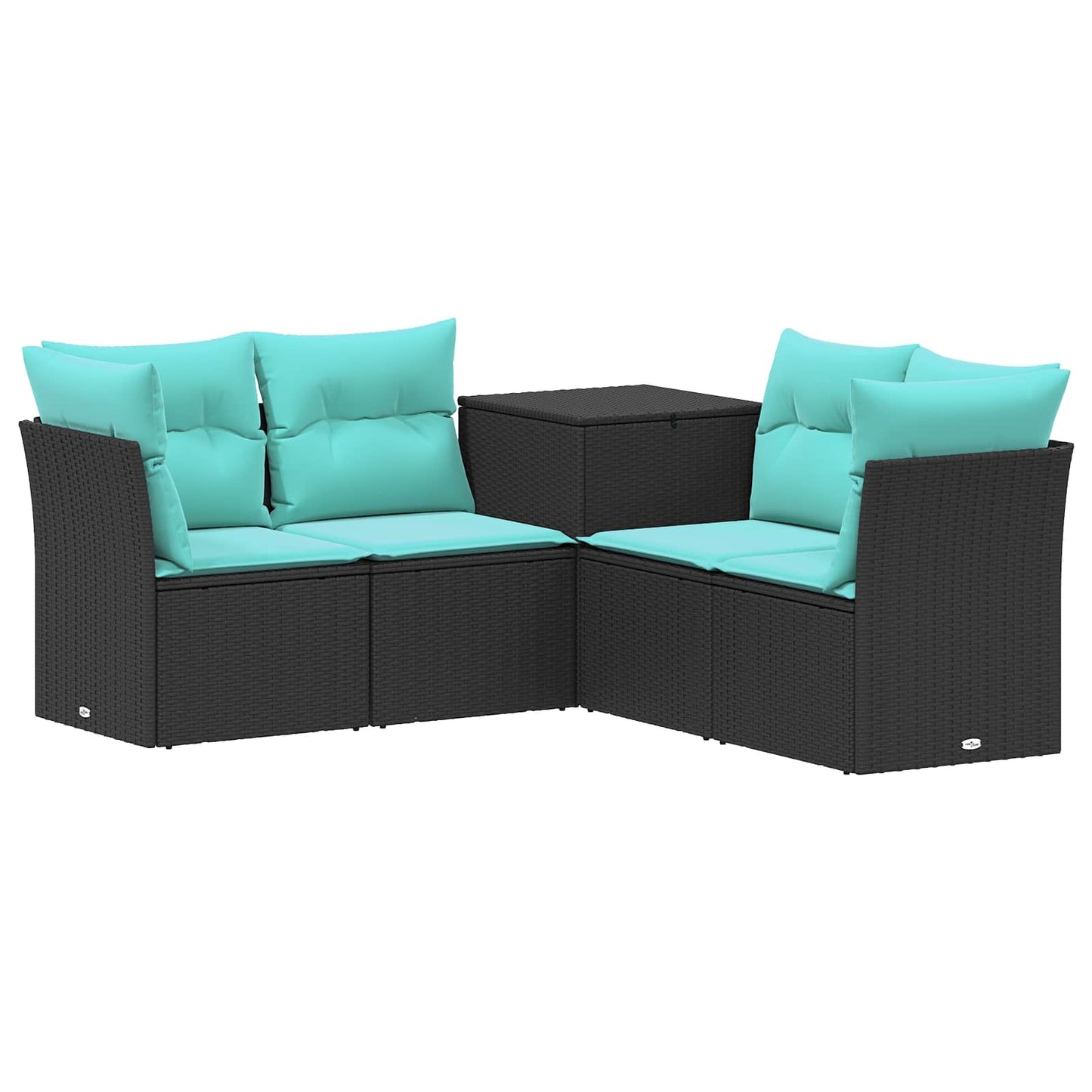 Sofa Set 5 stk. Schwarz und Blau Polyrattan und Stahl