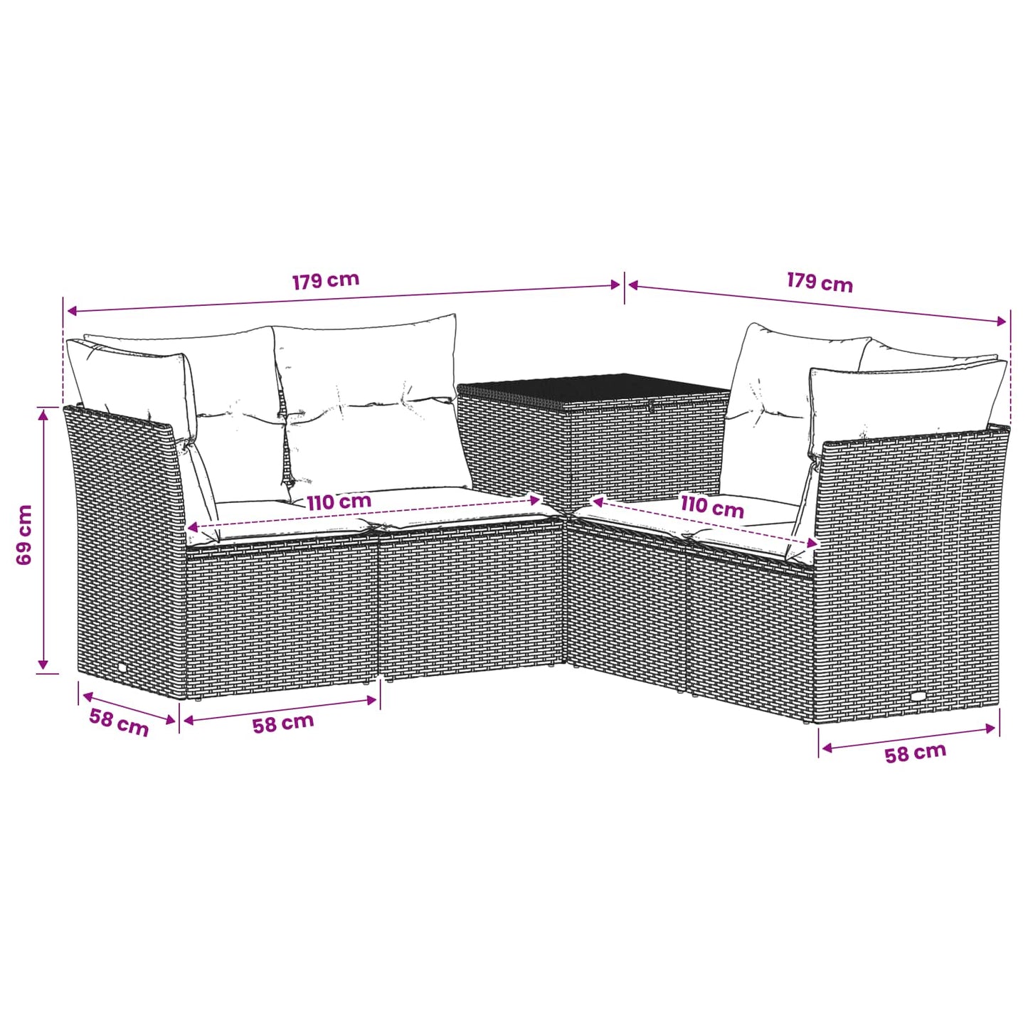 Sofa Set 5 stk. Schwarz und Blau Polyrattan und Stahl